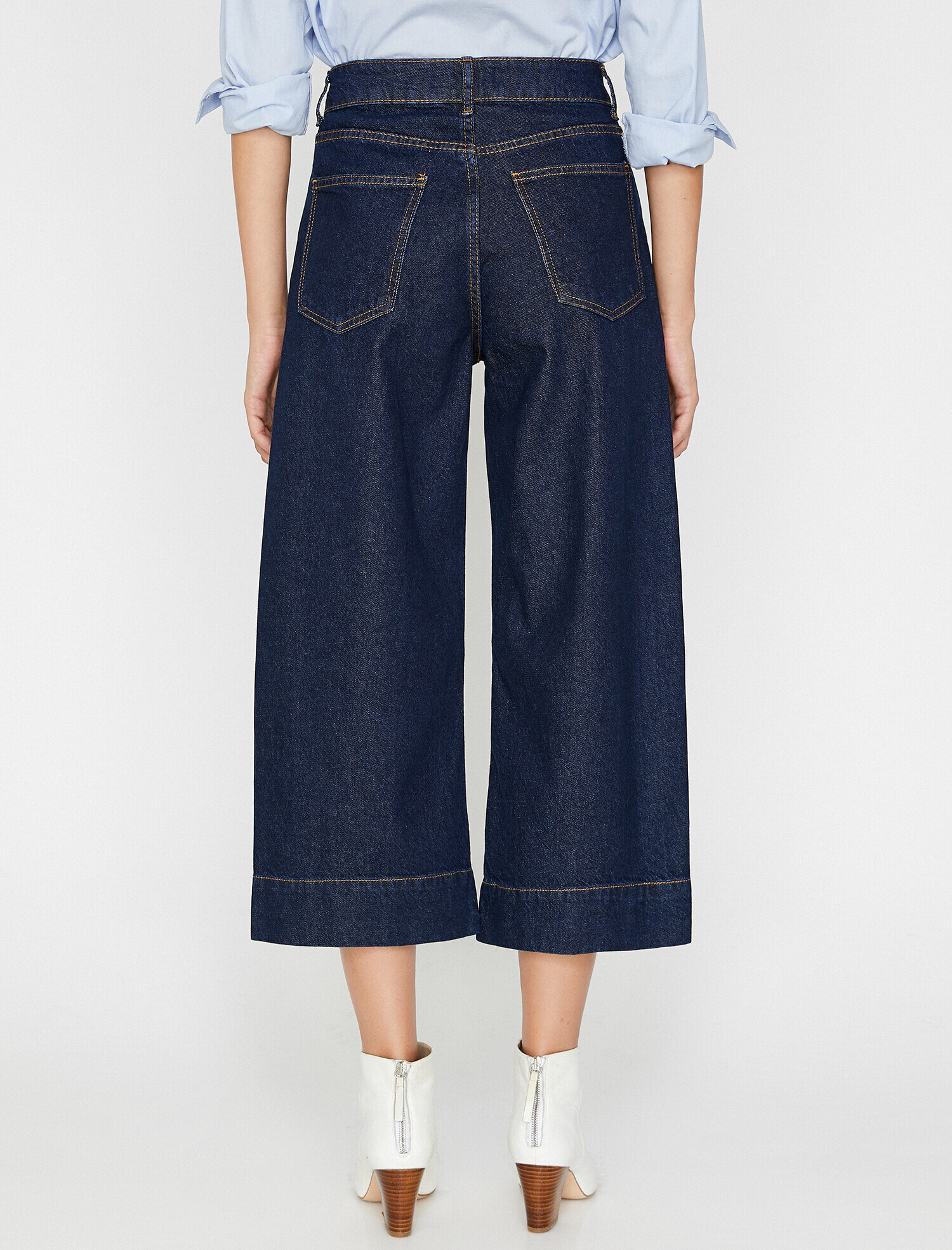   Crop Wide Leg Jean - Yüksek Bel Rahat Kesim Bilek Boy Geniş Paça Pantolon