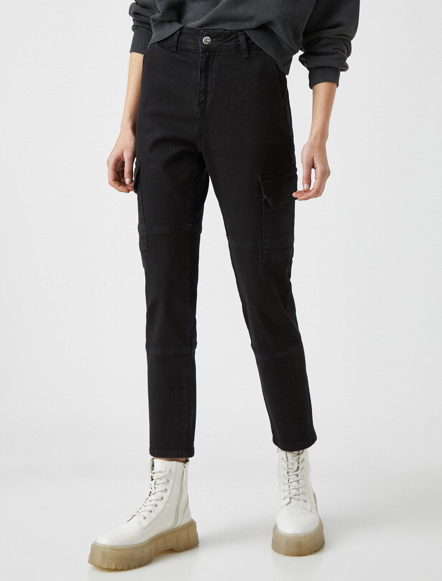   Cargo Jean - Yüksek Bel Rahat Kesim Kargo Cep Detaylı Pantolon