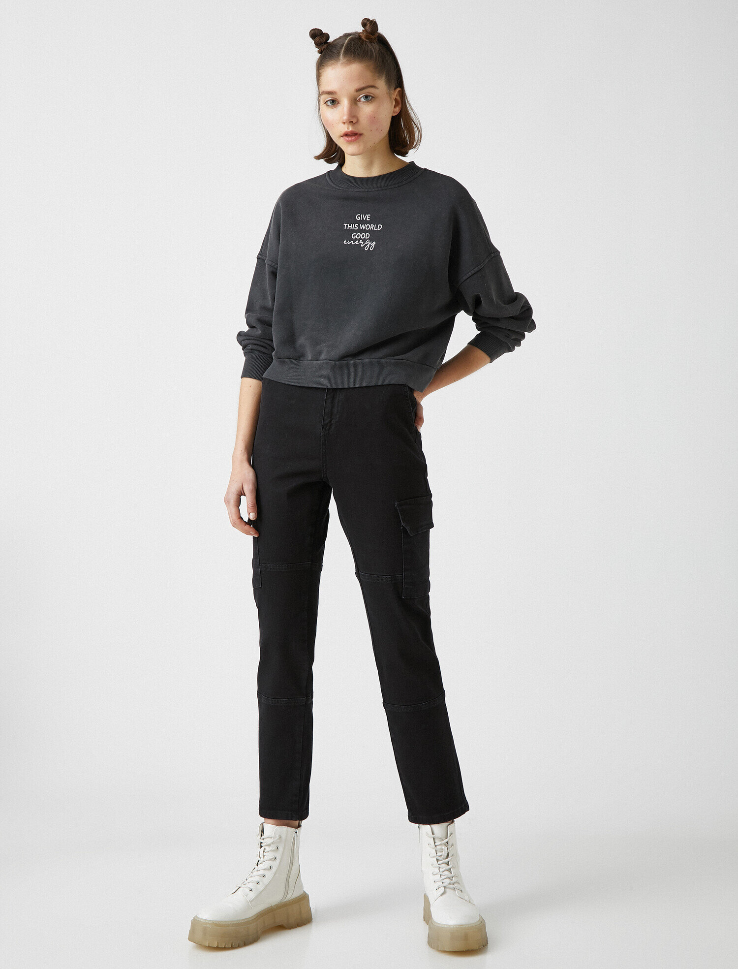   Cargo Jean - Yüksek Bel Rahat Kesim Kargo Cep Detaylı Pantolon