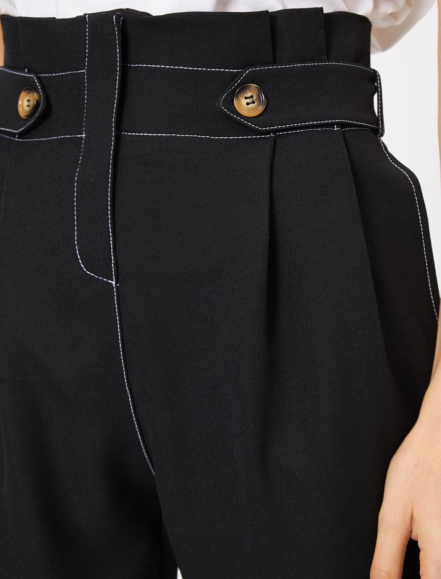   Kontrast Dikişli Düğme Detaylı Havuç Kesim Pantolon