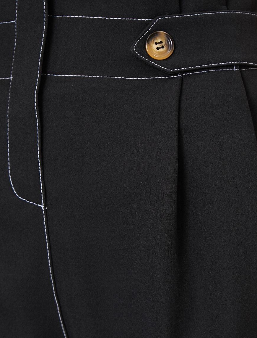   Kontrast Dikişli Düğme Detaylı Havuç Kesim Pantolon