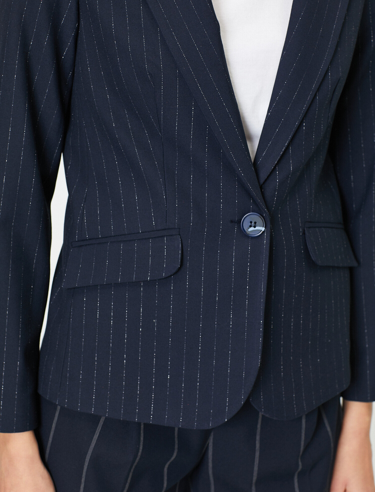   Cep Detaylı Çizgili Blazer Ceket