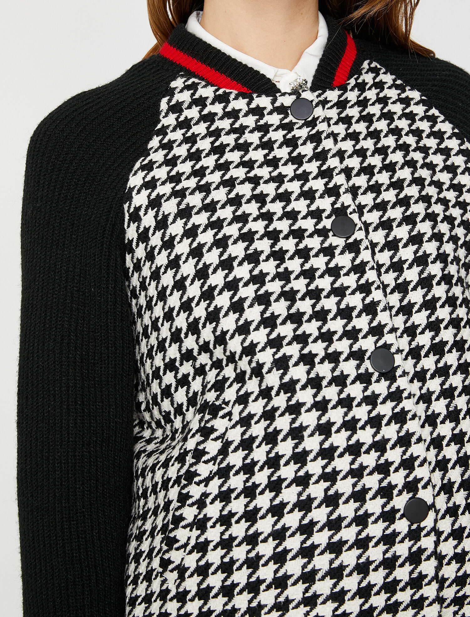   Kazayağı Desenli Cepli Bomber Kolej Ceket