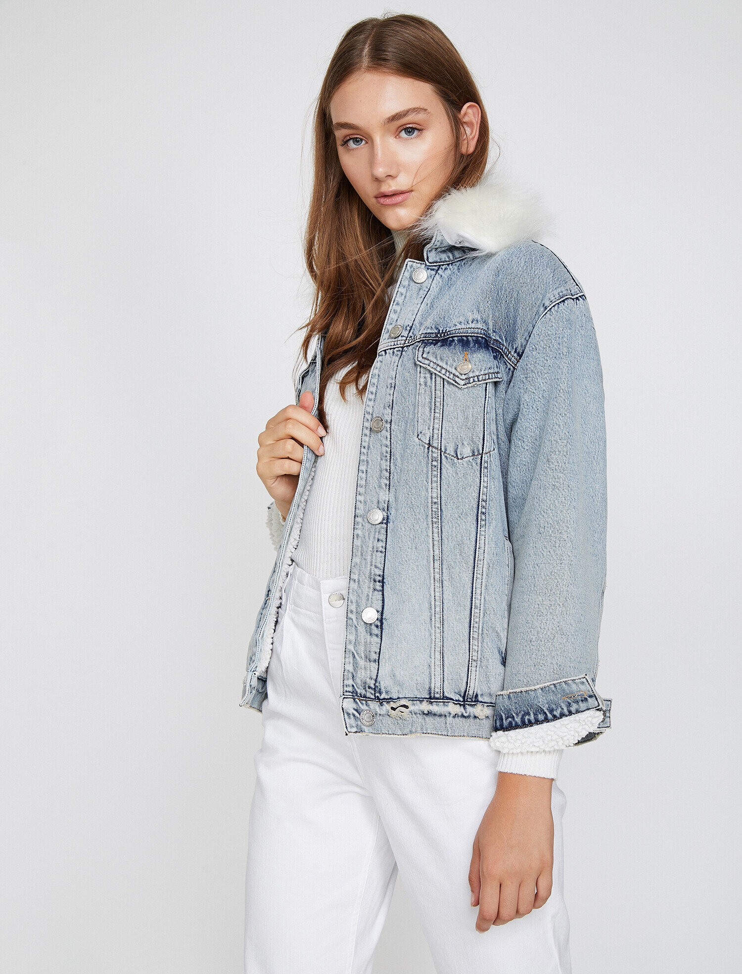   Suni Kürk Detaylı Jean Ceket