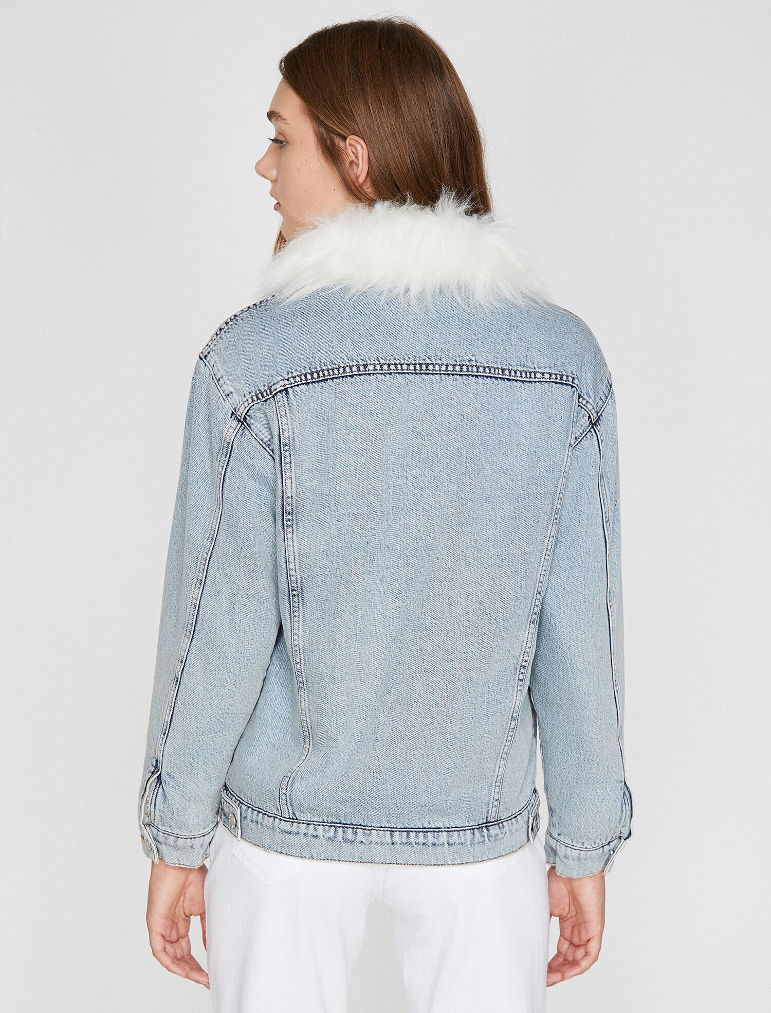   Suni Kürk Detaylı Jean Ceket