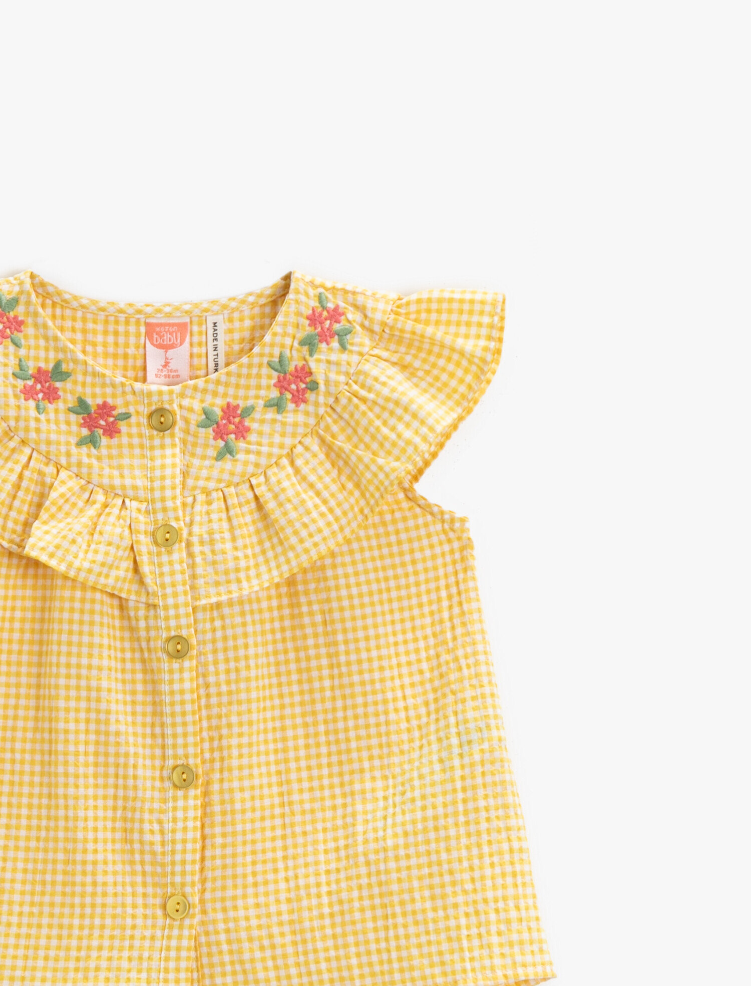  Kız Bebek Kareli Gömlek Çiçekli Fırfırlı Pamuklu
