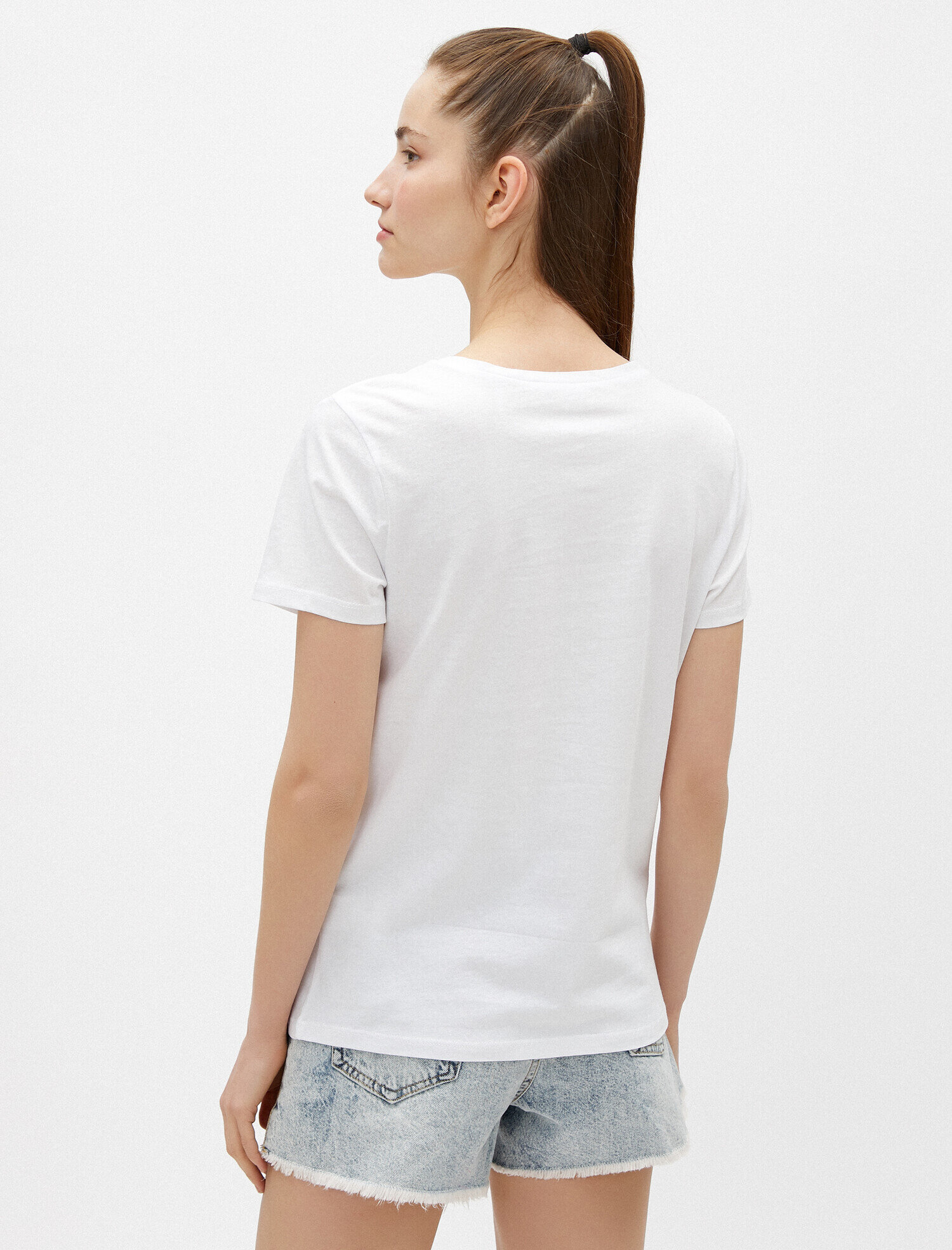   Slogan Tişört Pamuklu Bisiklet Yaka