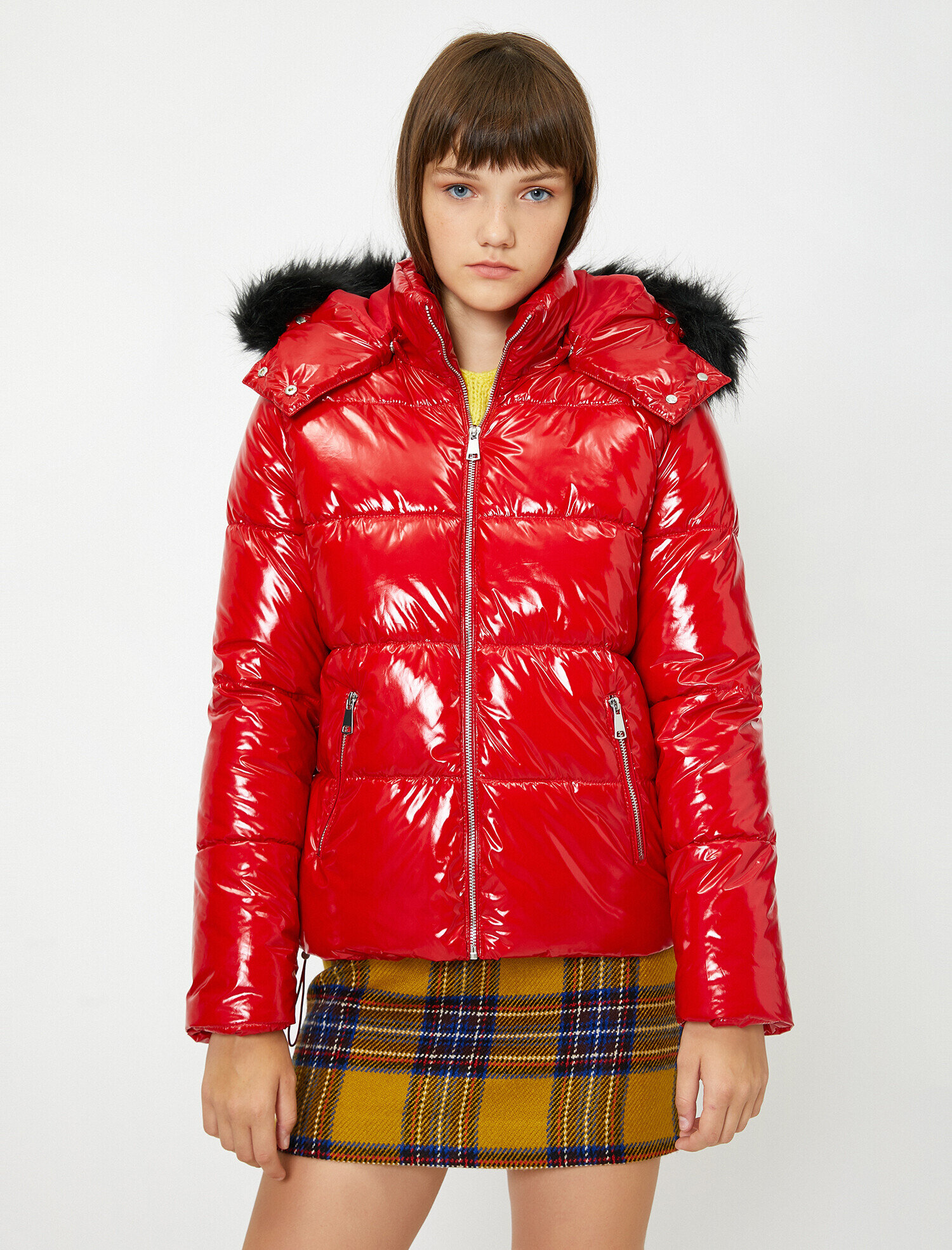   Suni Kürk Detaylı Şişme Mont