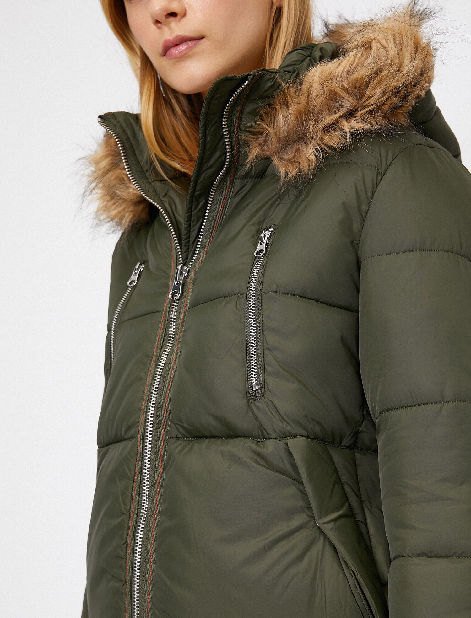   Suni Kürk Detaylı Şişme Mont