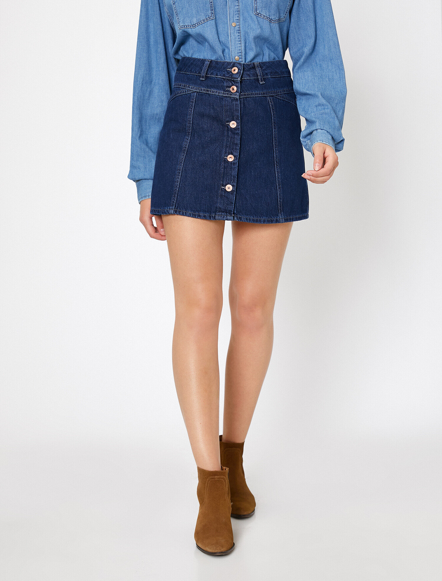   Düğme Detaylı Jean Etek