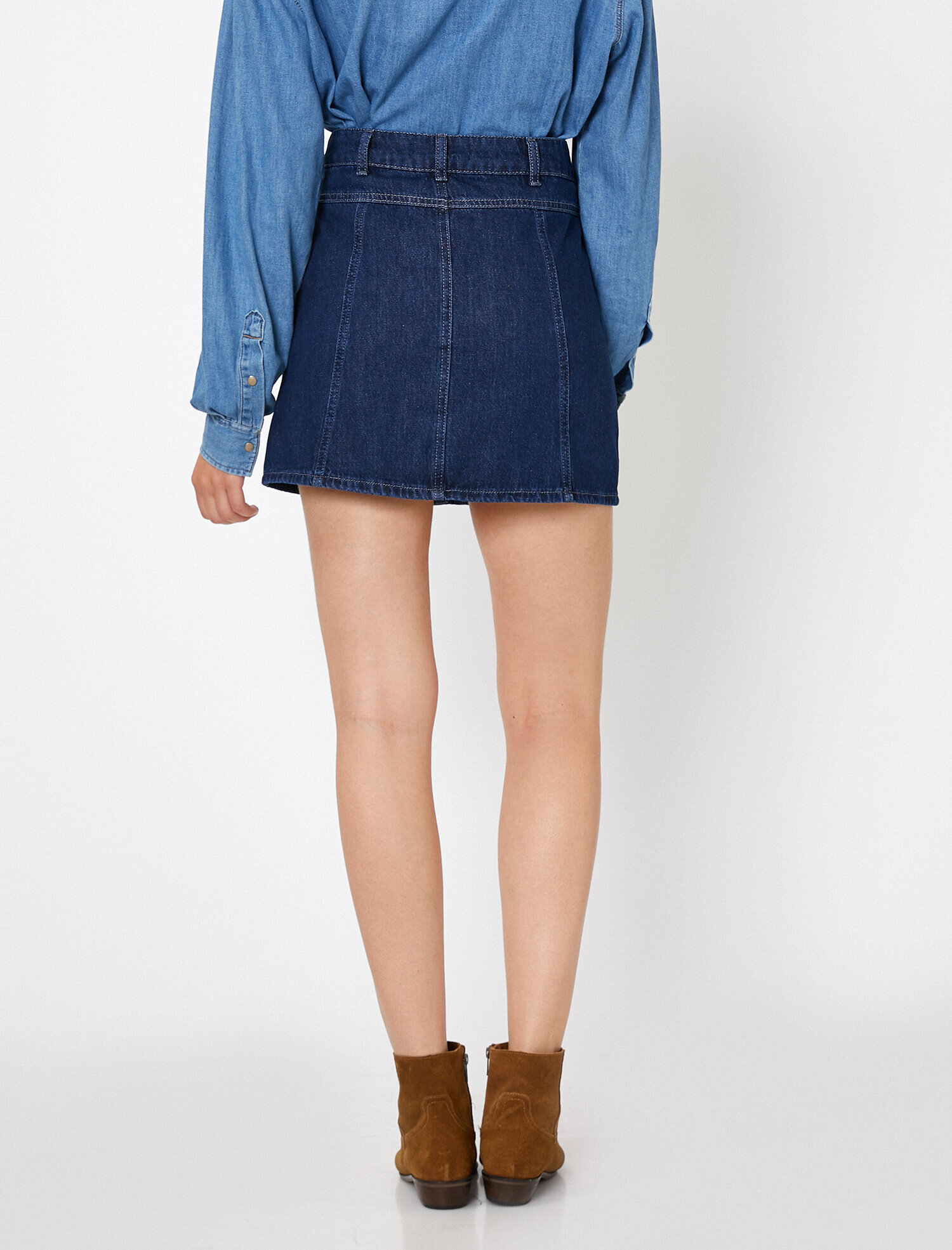   Düğme Detaylı Jean Etek