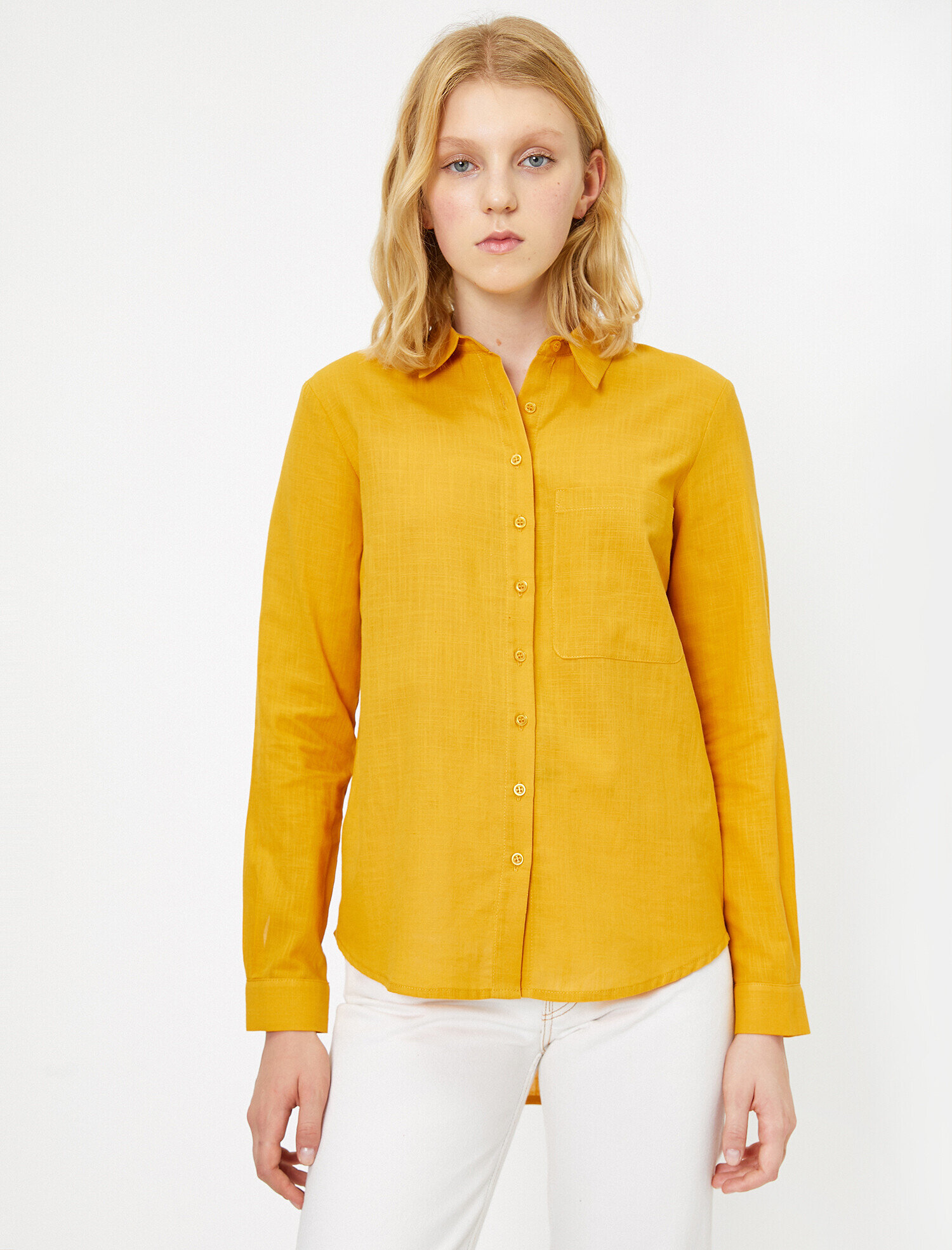   Cep Detaylı Keten Gömlek