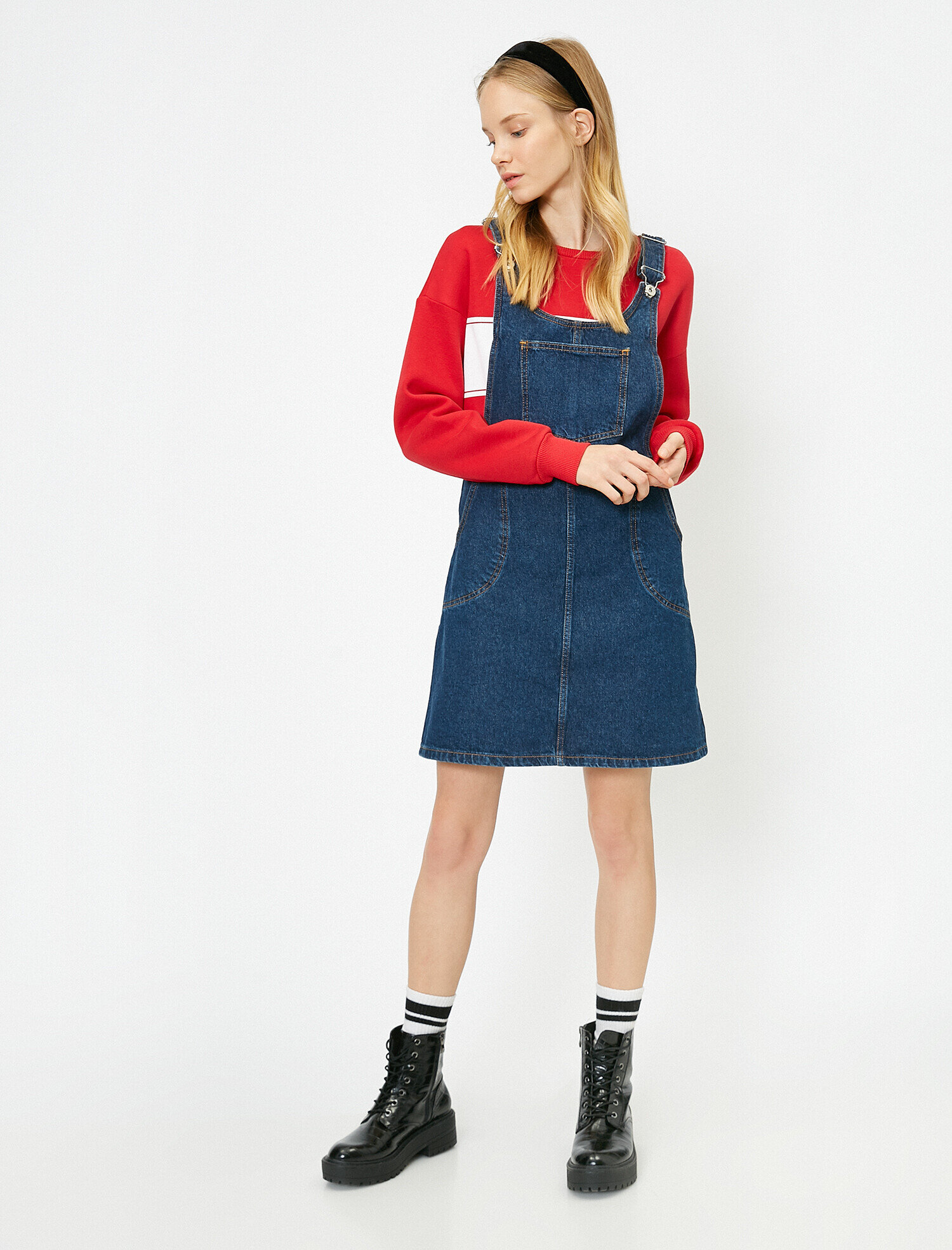   Cep Detaylı Jean Elbise