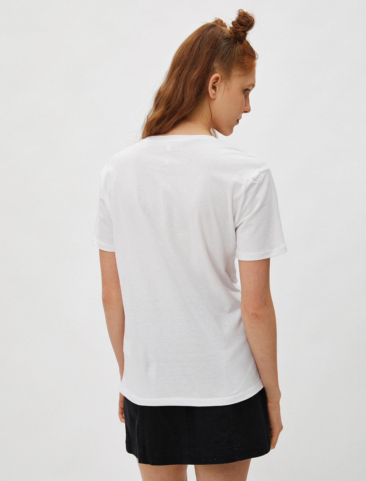   Kısa Kollu Tişört Slogan İşlemeli Bisiklet Yaka Pamuklu