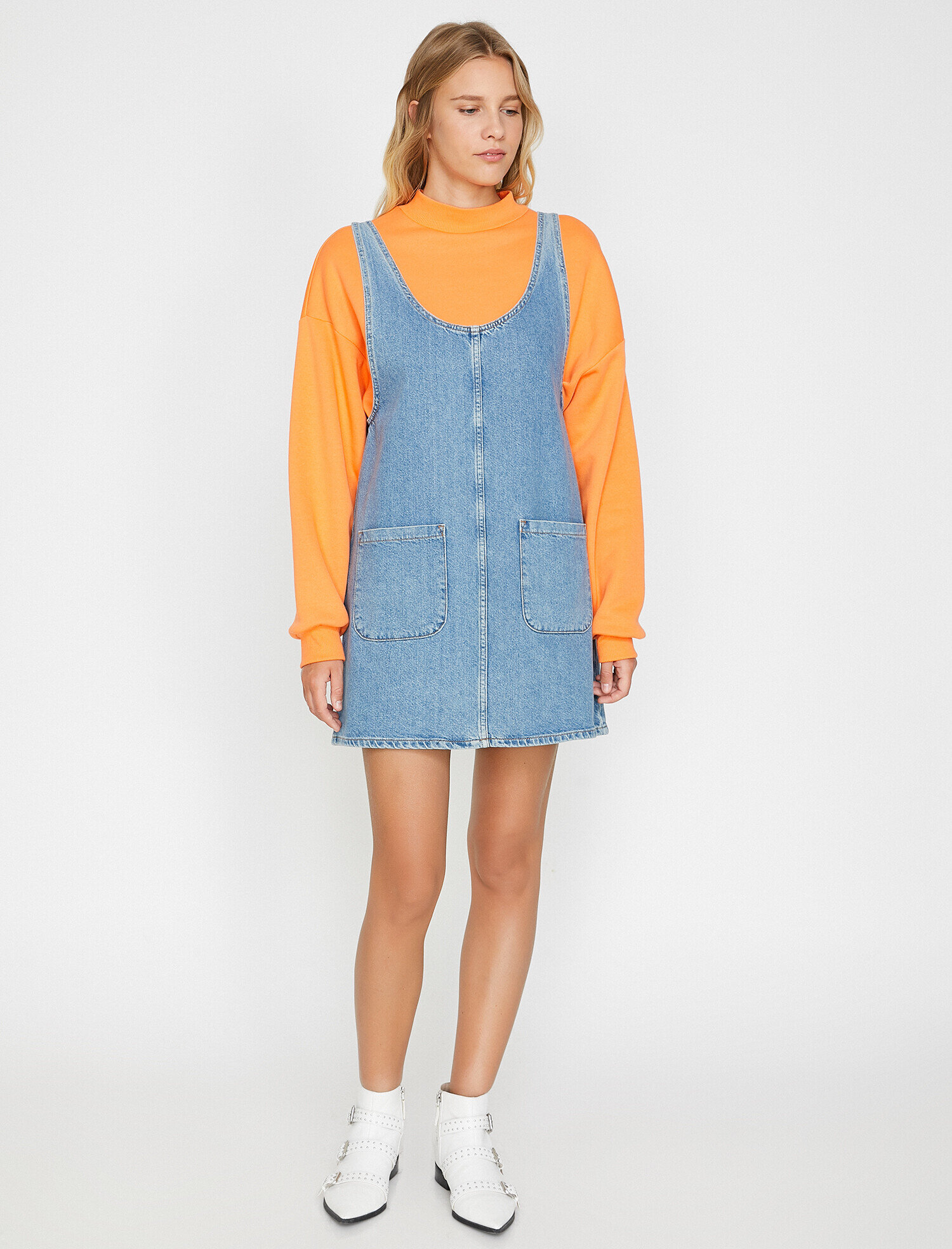 Cep Detaylı Jean Elbise