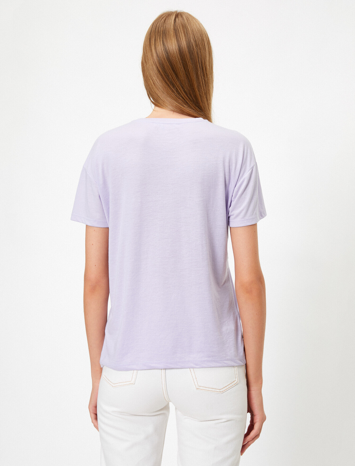   Pul Payet Slogan Detaylı Bisiklet Yaka Tişört