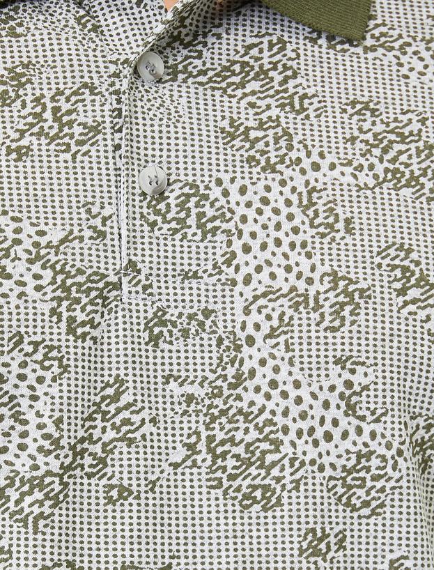   Polo Yaka Kamuflaj ve Puantiye Desenli Süprem Kumaş Slim Fit Tişört