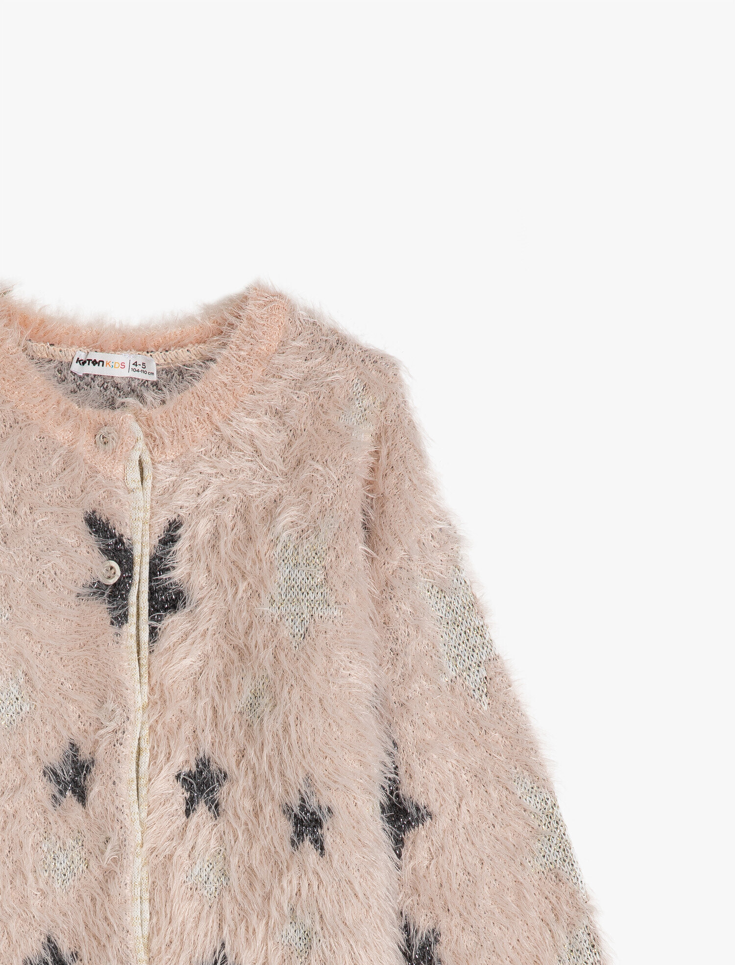 Kız Çocuk Uzun Kollu Bisiklet Yaka Yıldızlı Triko Hırka