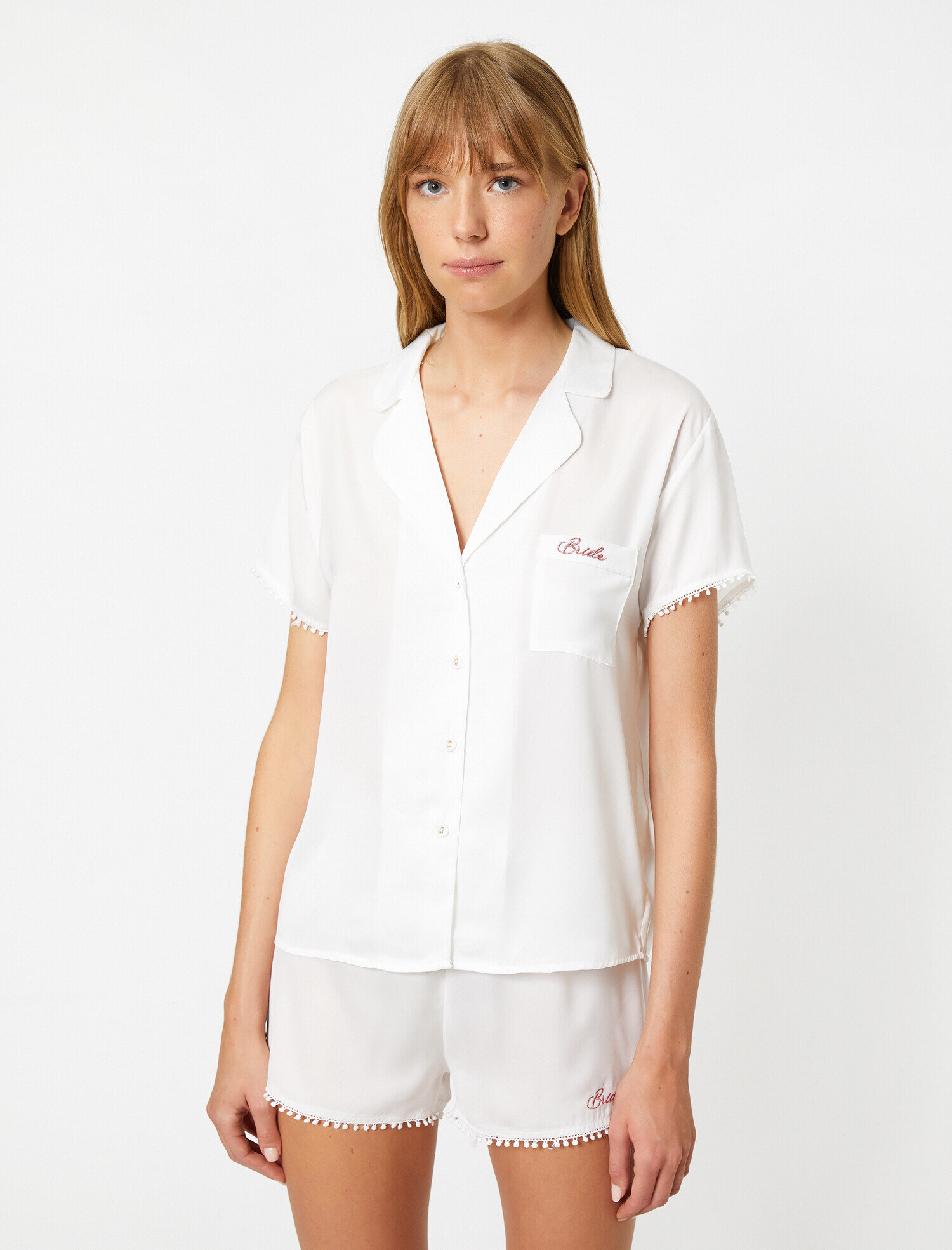   İşlemeli Saten Bridal Pijama Üstü