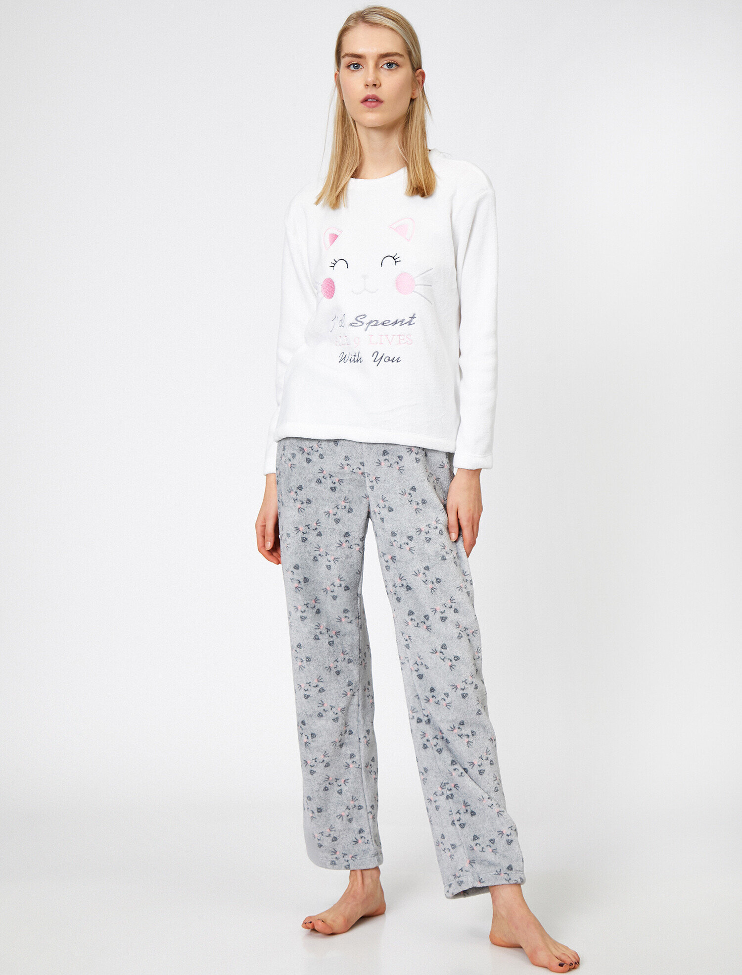   Polar Pijama Seti Yazılı Baskılı