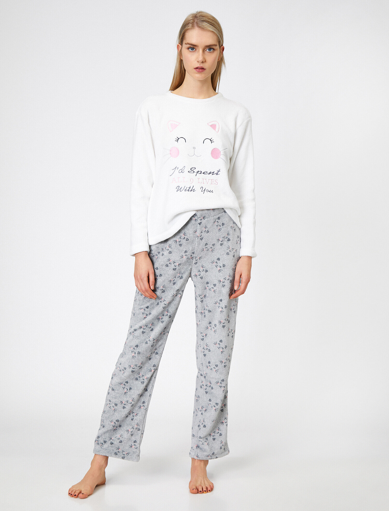   Polar Pijama Seti Yazılı Baskılı