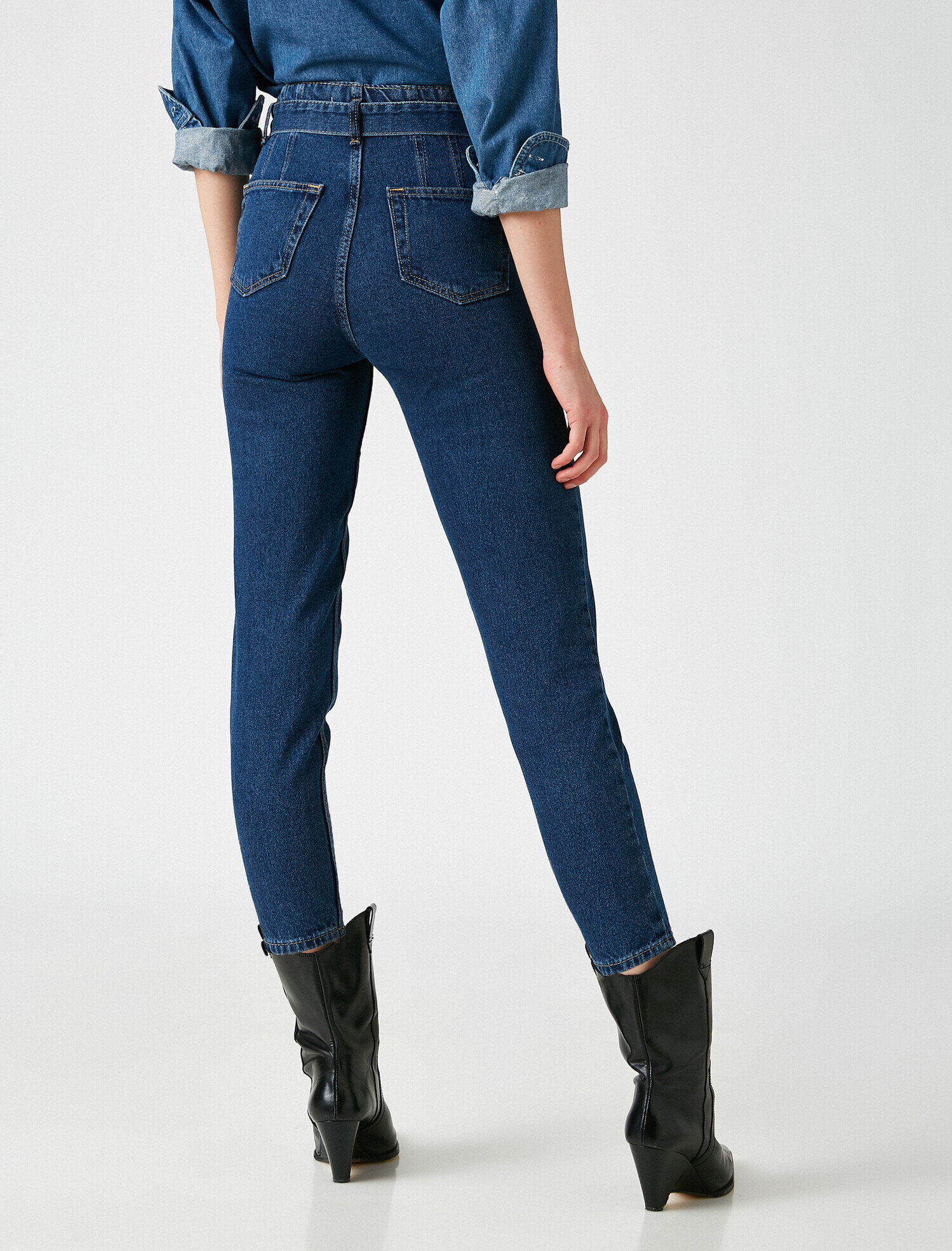   Kemerli Kot Pantolon - Mom Jean