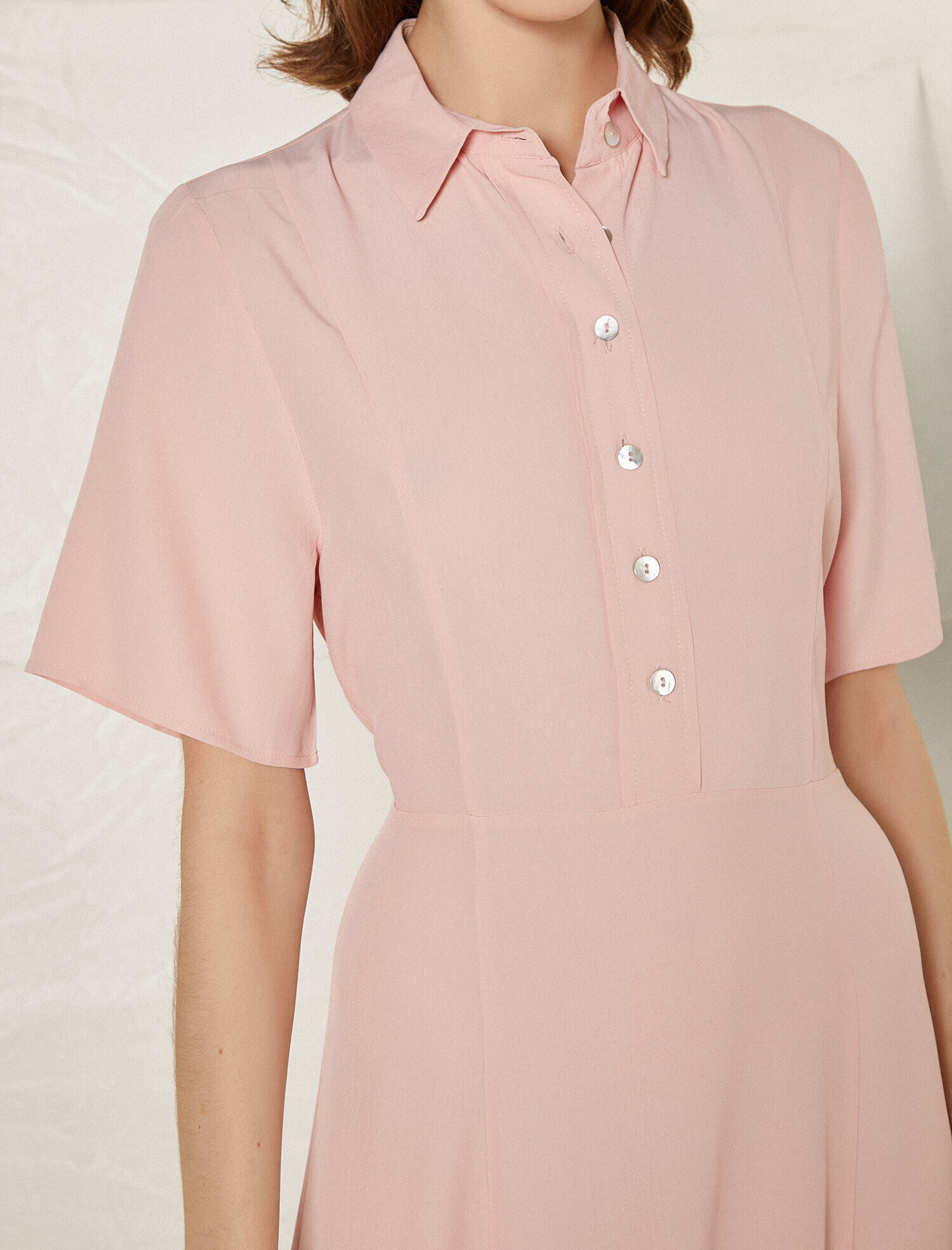   Gömlek Yaka Düğme Detaylı Kısa Kollu Uzun Elbise