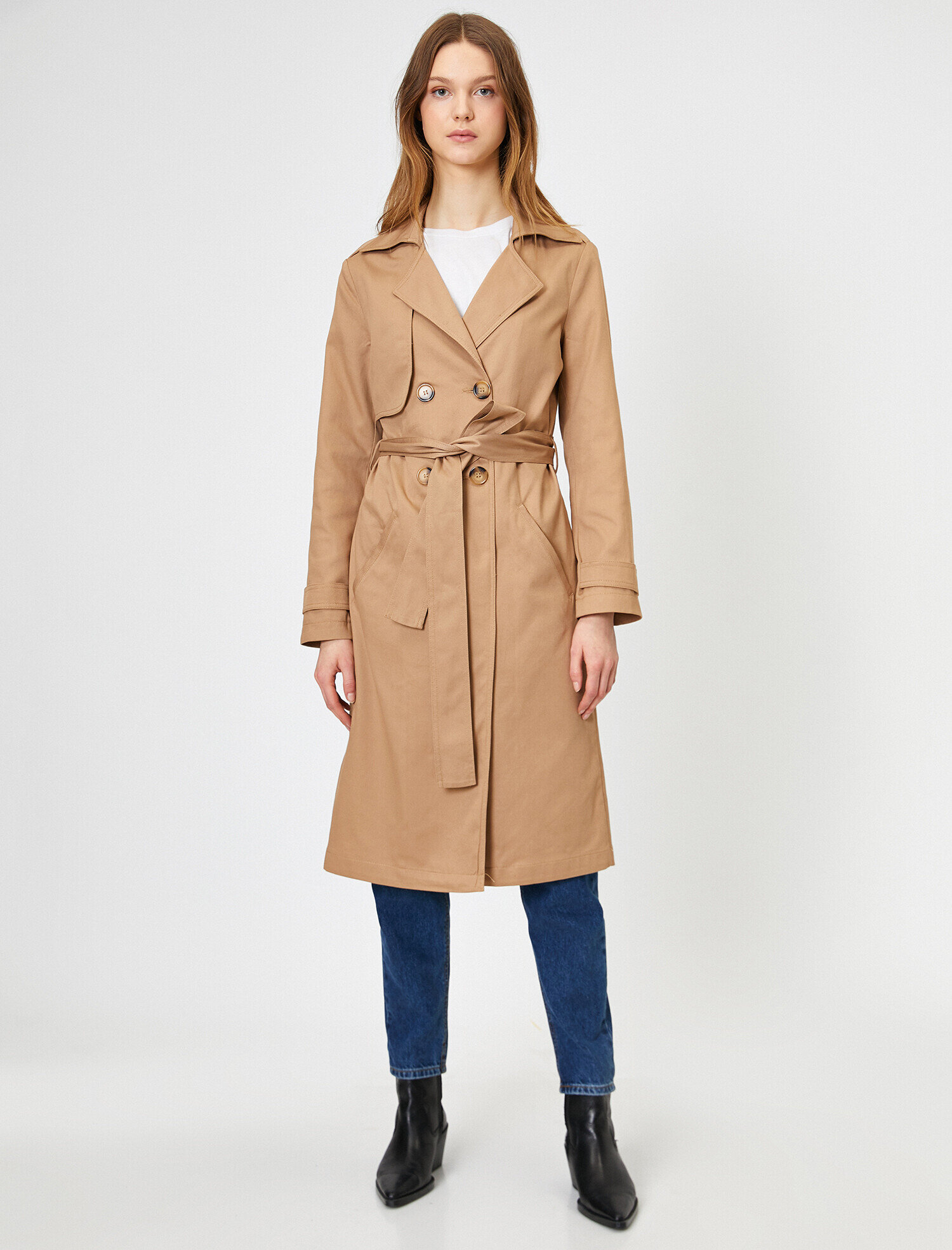   Kemer Detaylı Cepli Trençkot