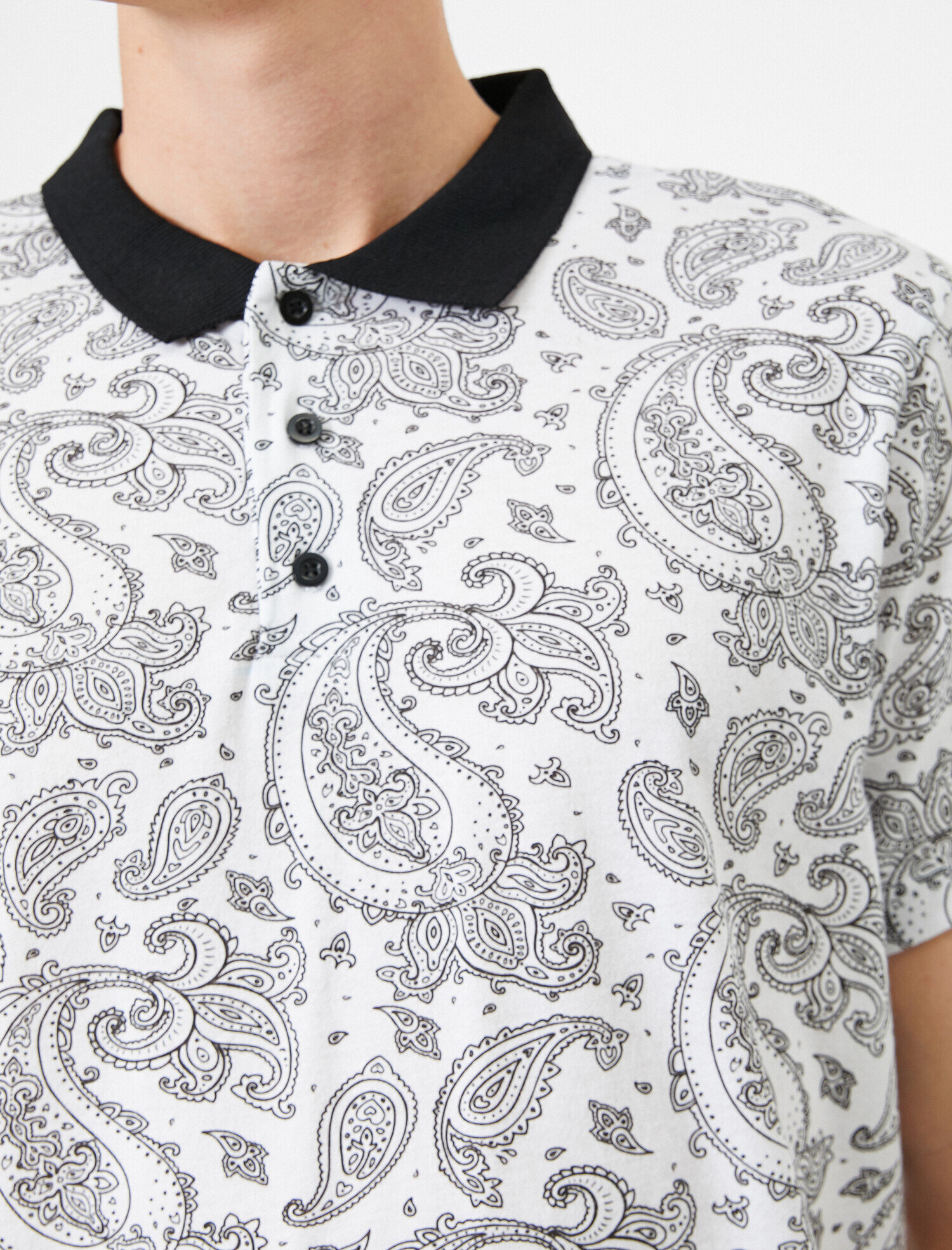   Polo Yaka Şal Desenli Kontrast Yaka Süprem Kumaş Slim Fit Tişört