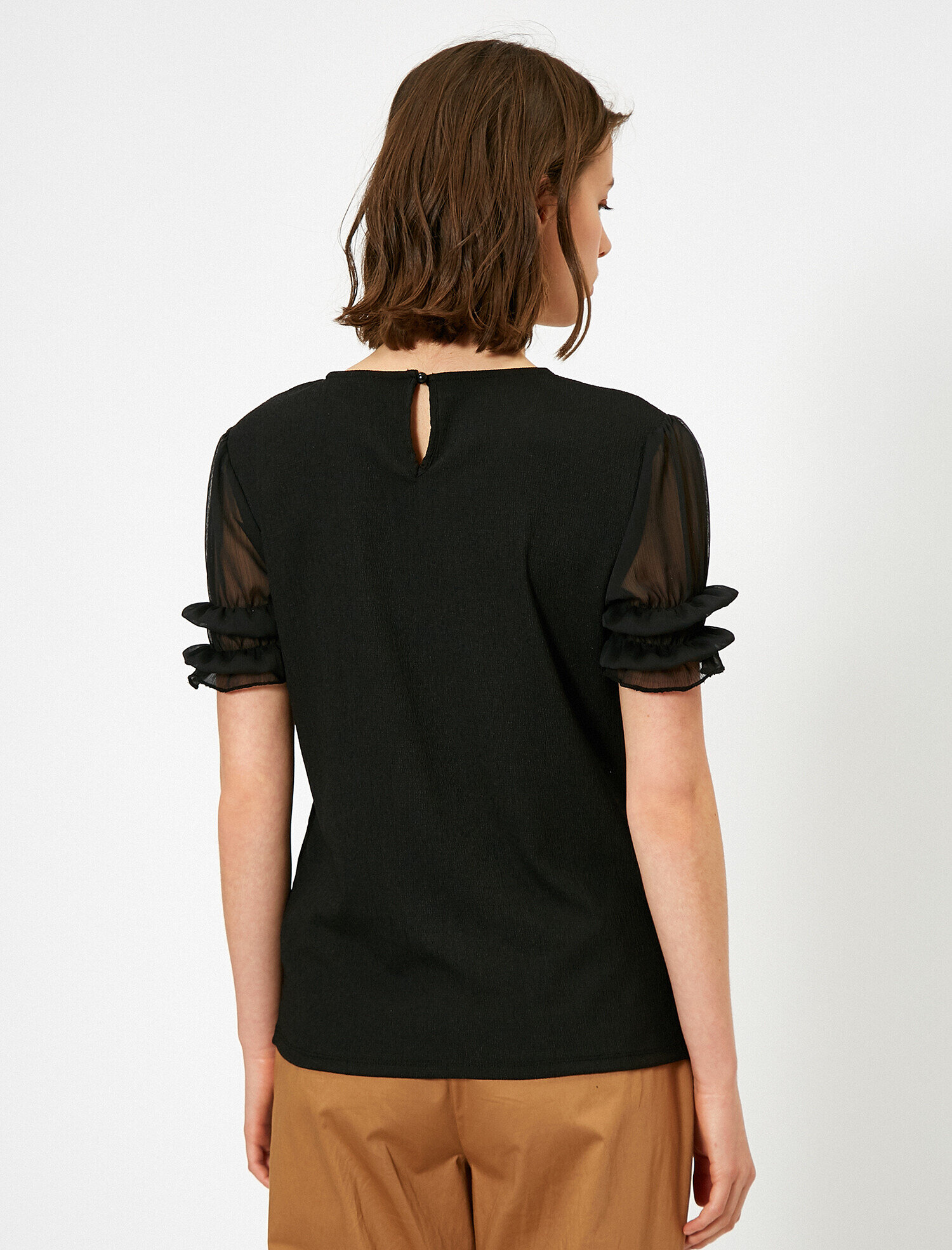   Şifon Kollu Dokulu Tişört