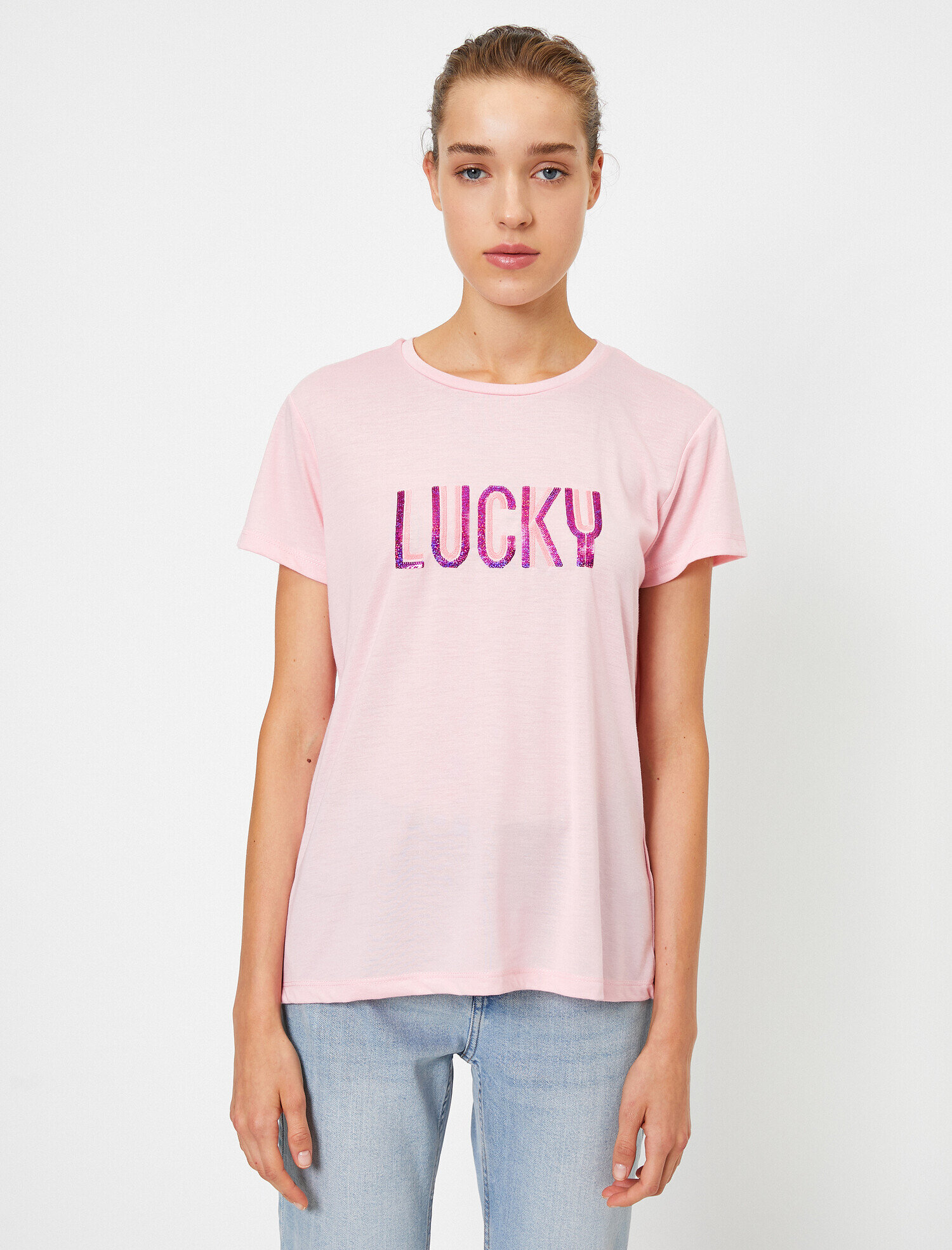   Bisiklet Yaka Yazılı Baskılı Pullu Kısa Kollu Tişört