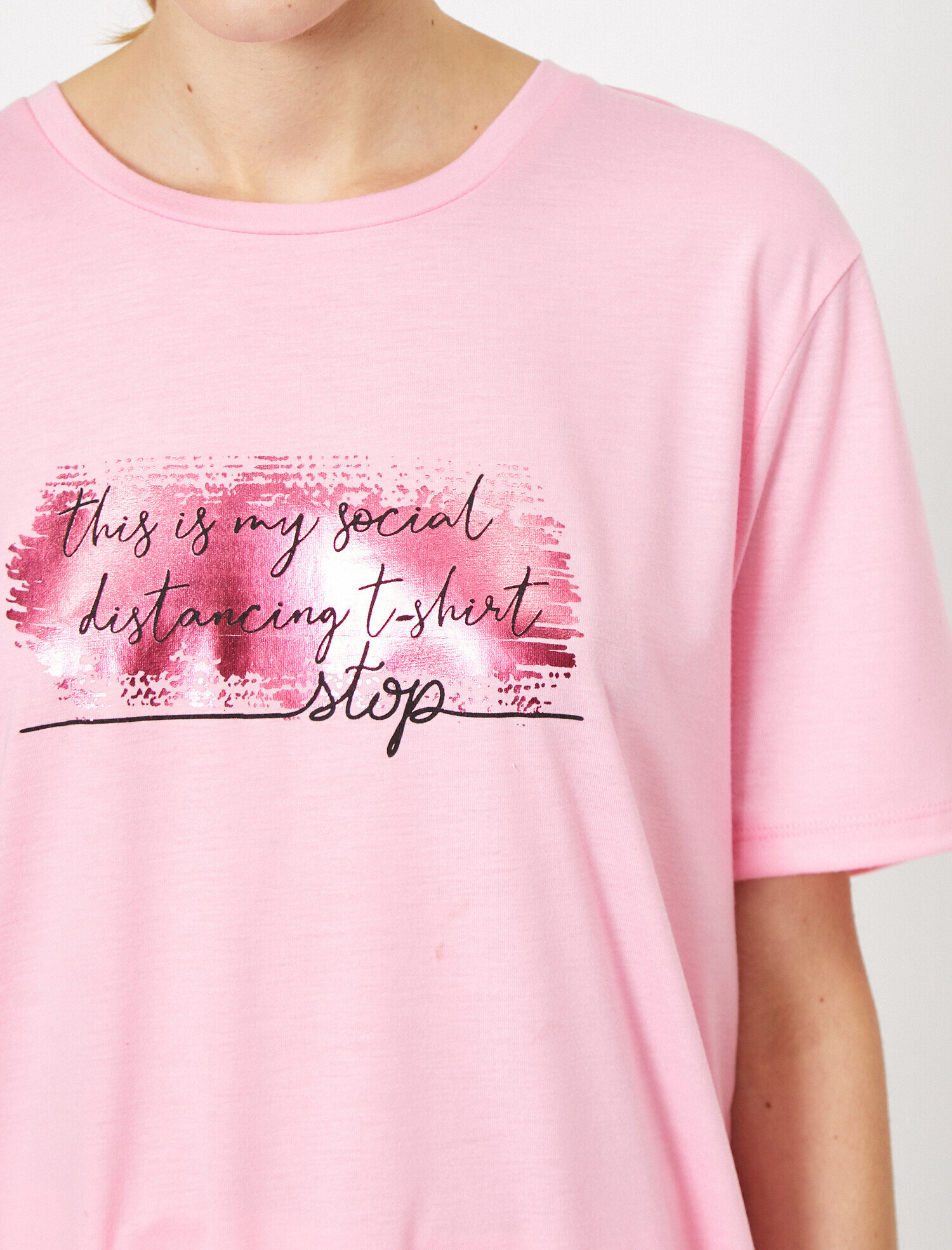   Bisiklet Yaka Kısa Kollu Yazılı Baskılı Tişört