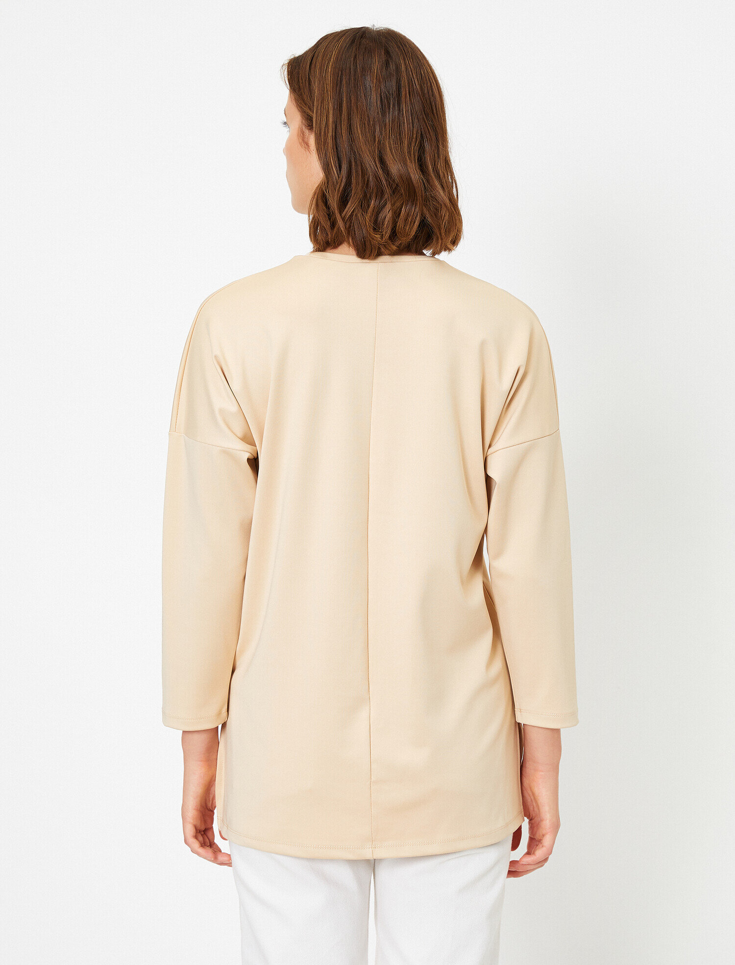Bisiklet Yaka 3/4 Kol Scuba Uzun Sweatshirt