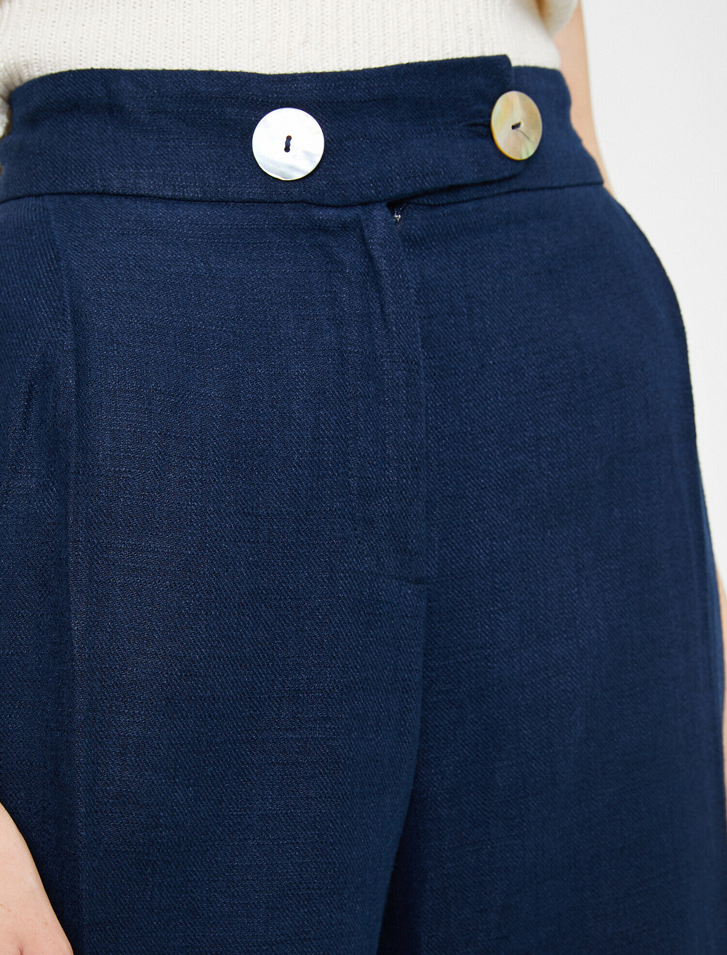   Cep Detaylı Pantolon Keten Karışımlı