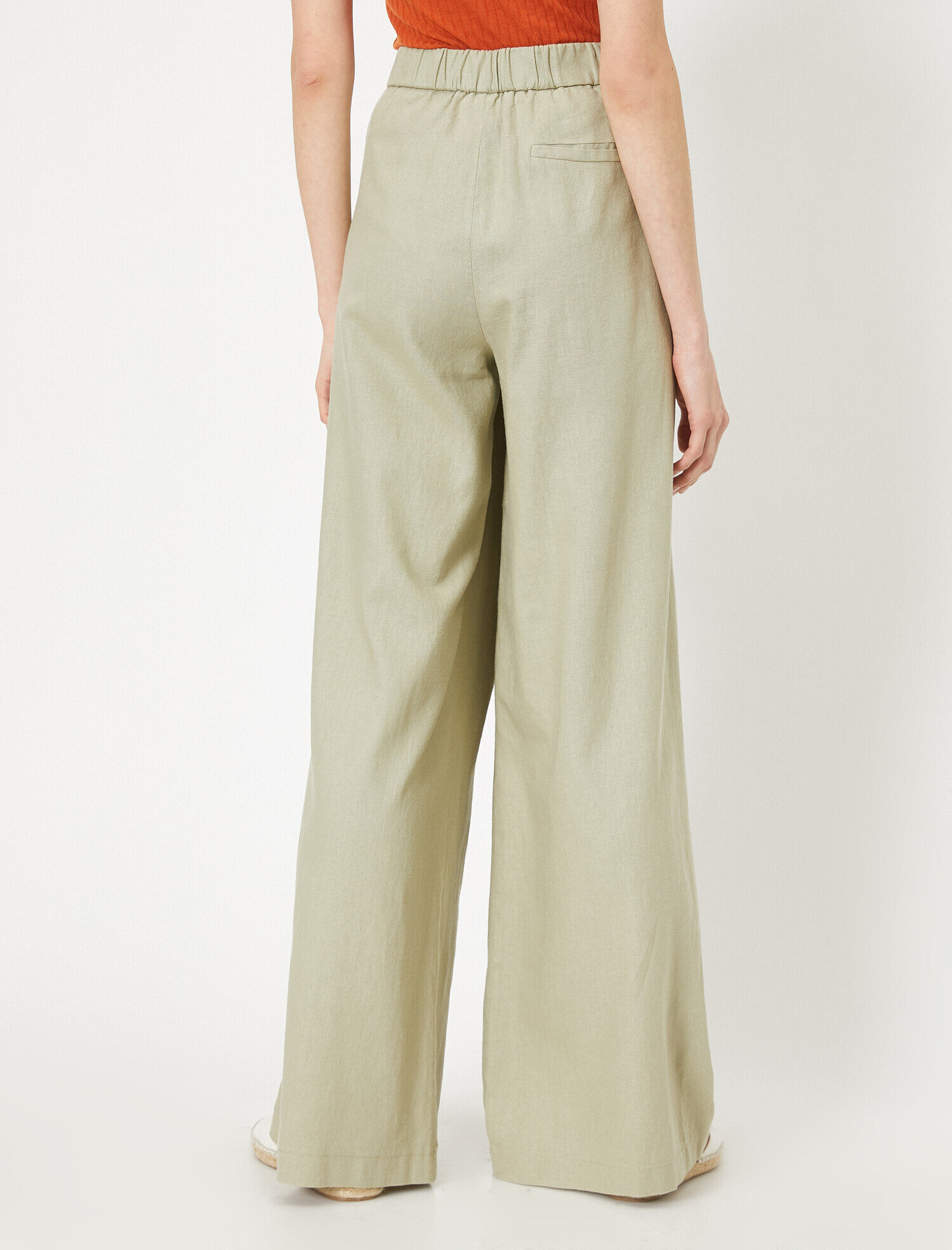   Yüksek Bel Geniş Paça Keten Karışımlı Pantolon