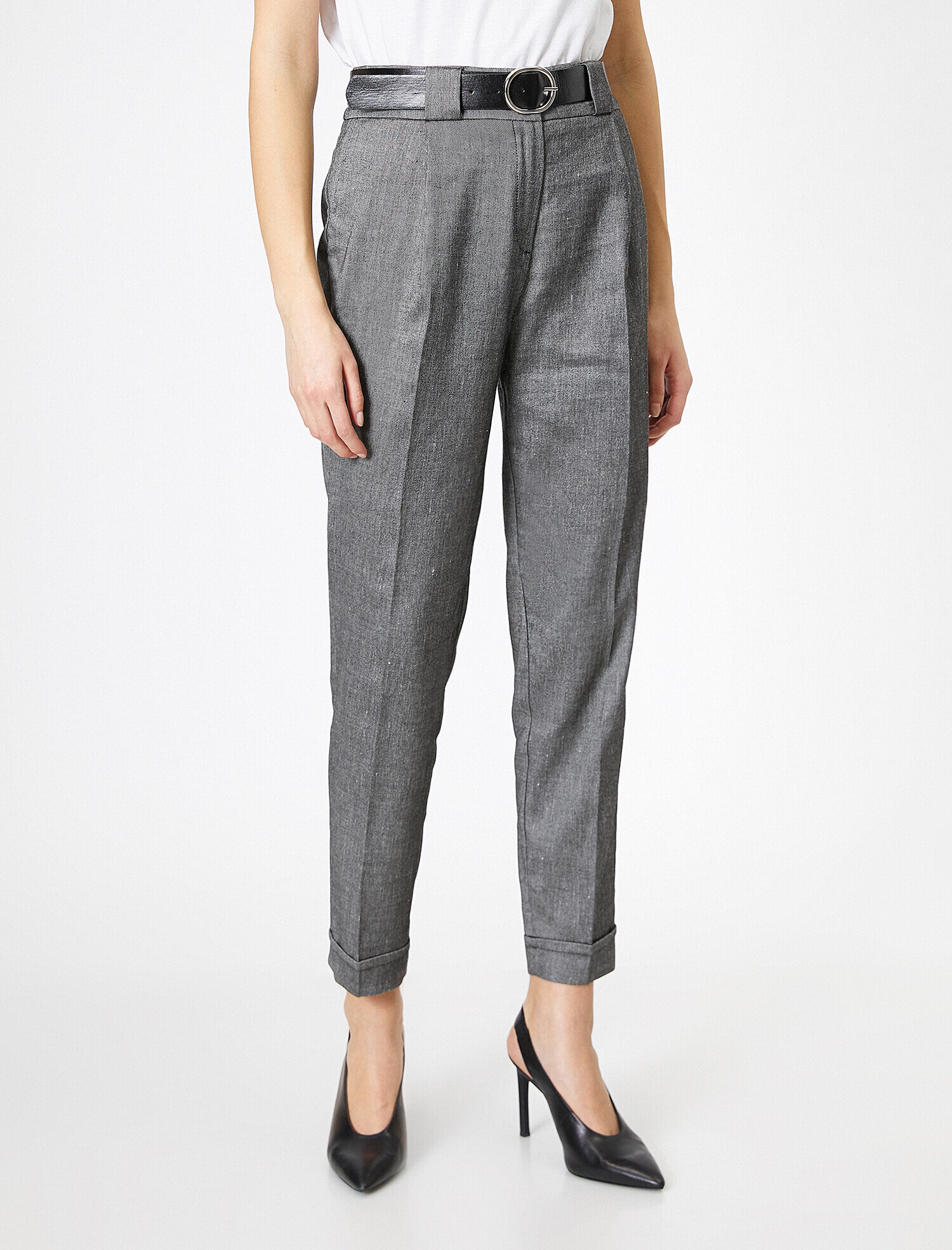 Kemer Detaylı Pantolon Keten Karışımlı