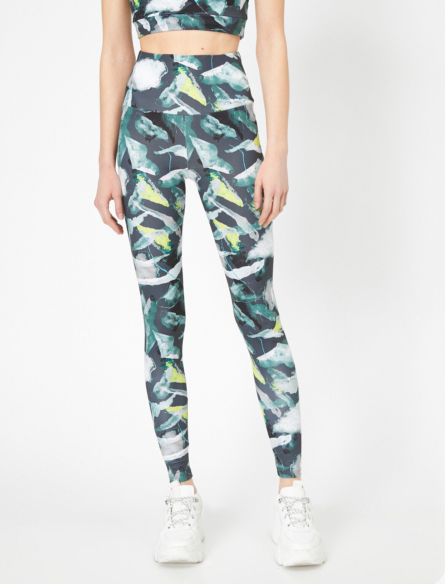   Yeşil Desenli Yüksek Bel Tayt