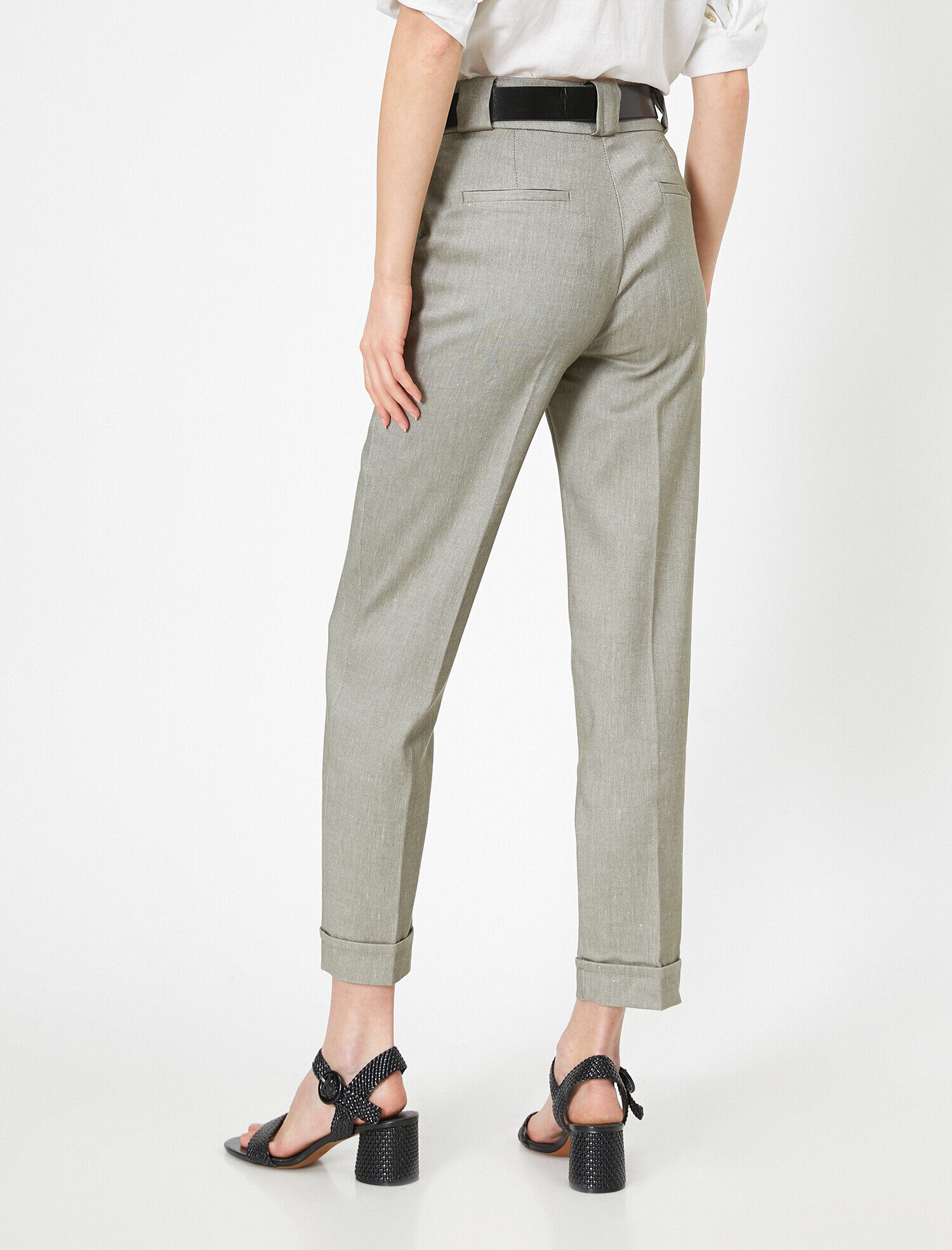   Kemerli Doğal Dokulu Pantolon Keten Karışımlı