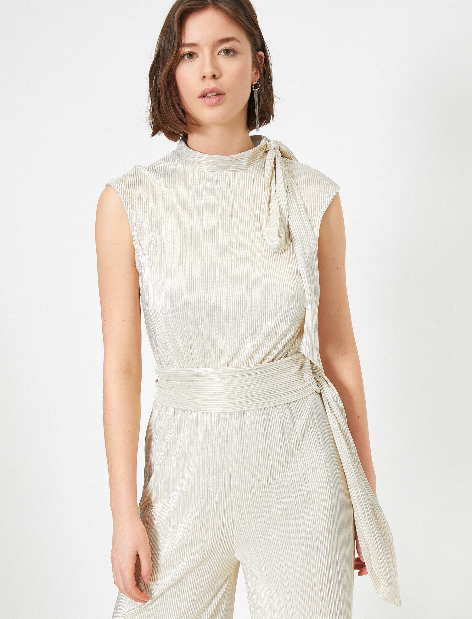   Abiye Tulum Kuşaklı Yaka Detaylı Kolsuz