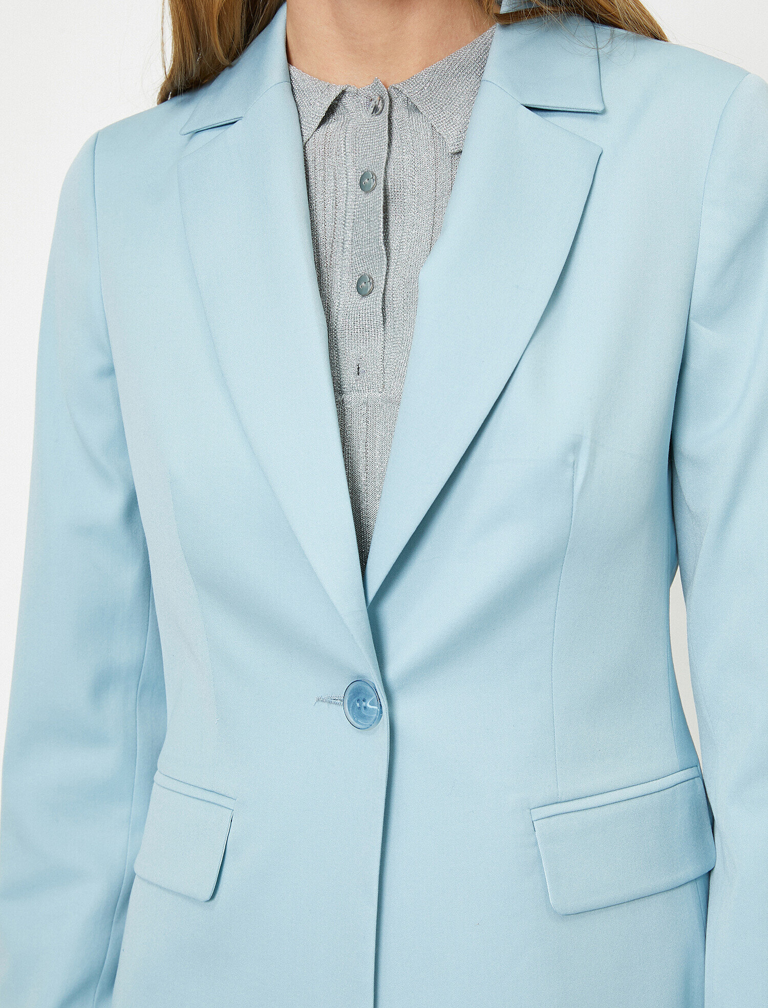   Cep Detaylı Tek Düğmeli Blazer Ceket