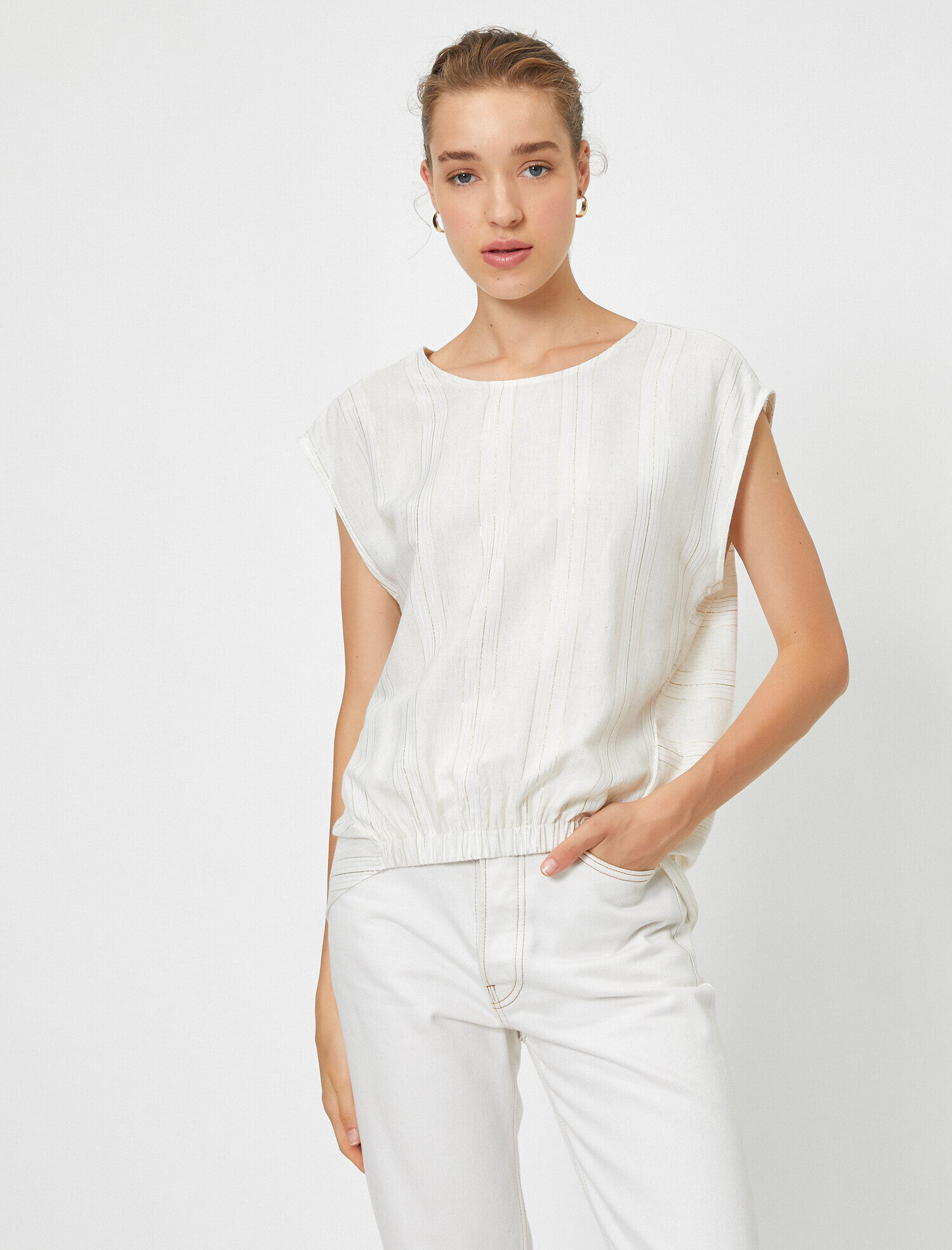 Lastik Detaylı Kolsuz Bluz