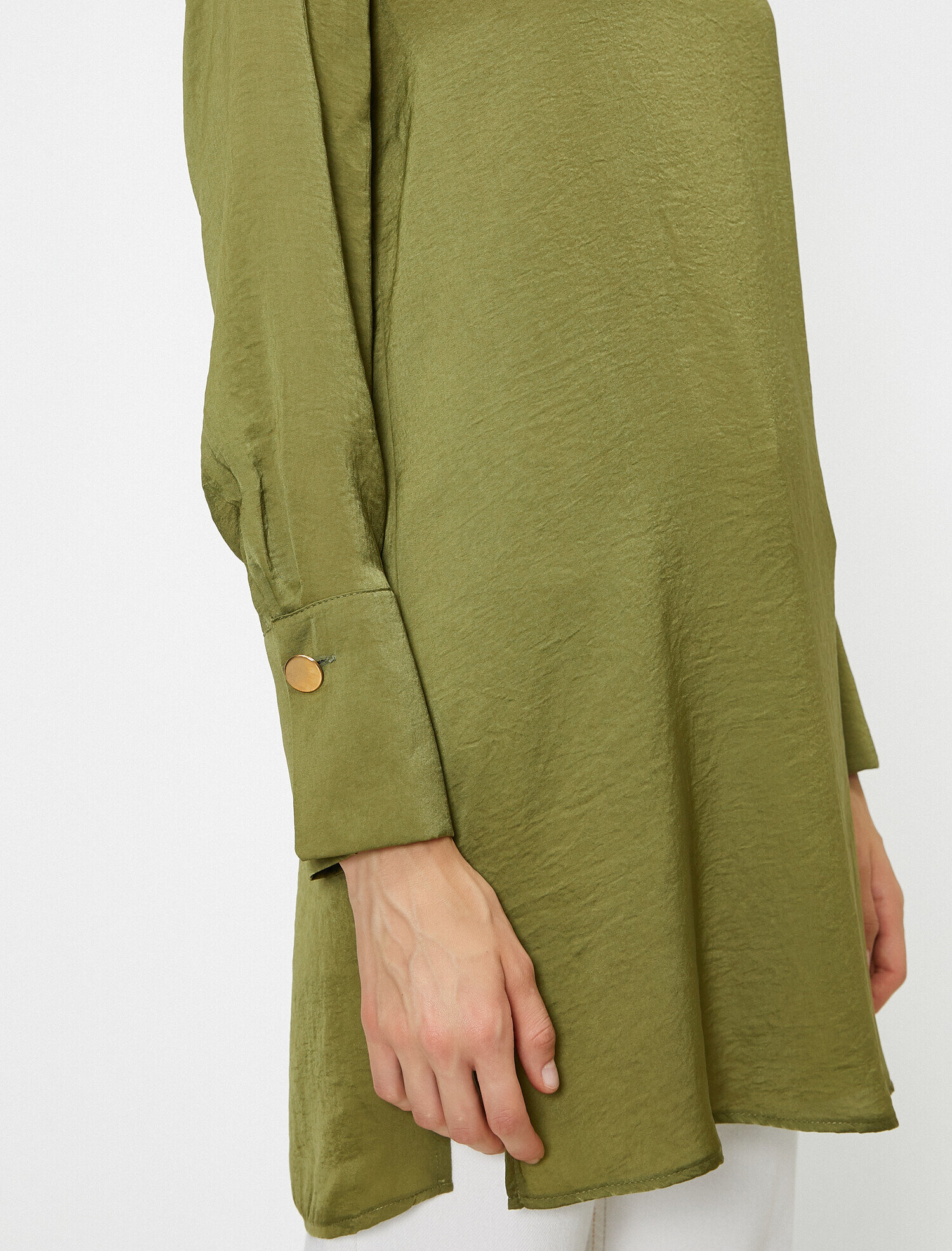   Uzun Kollu Düğme Detaylı Tunik
