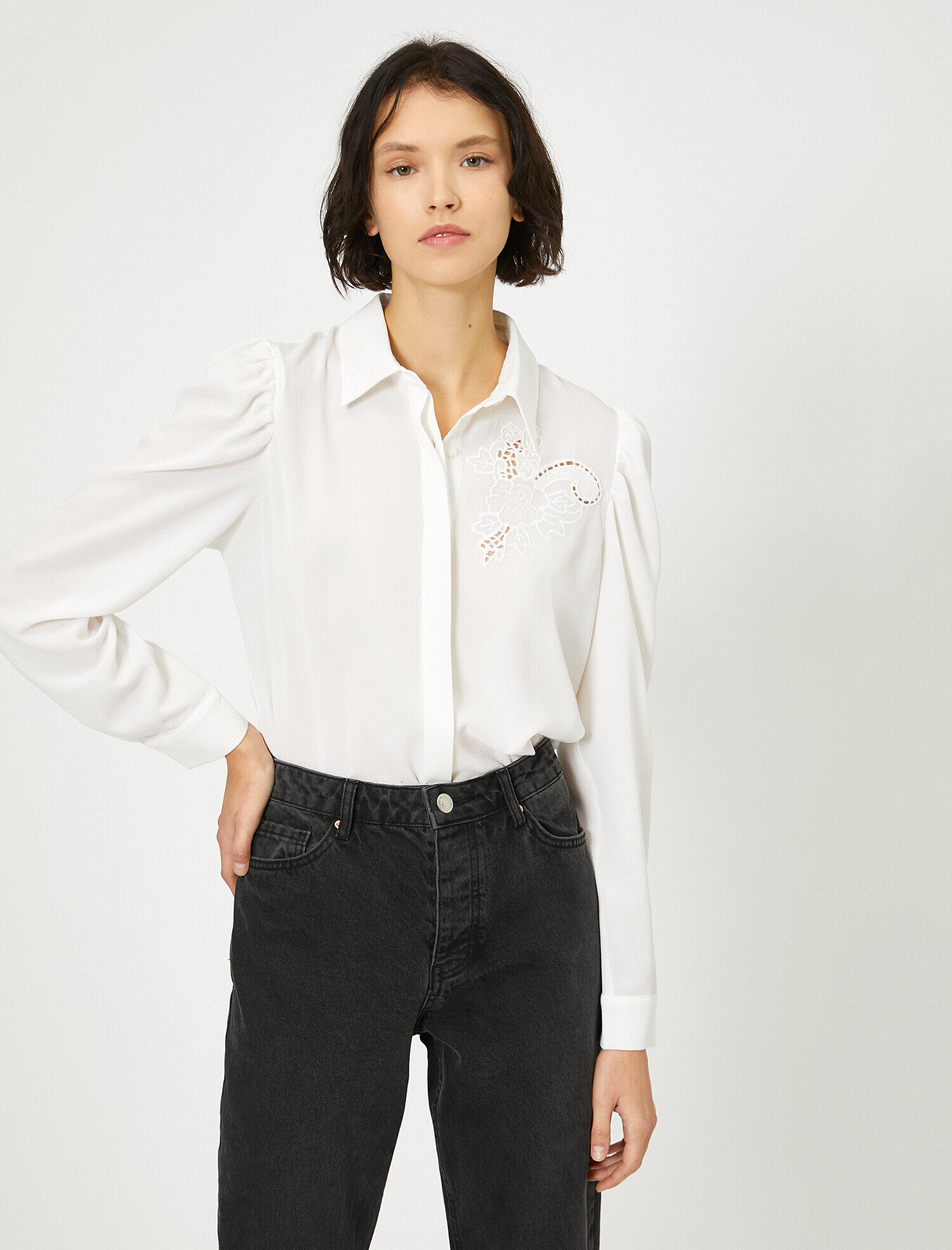   Fermuar Detaylı Uzun Kollu Gömlek