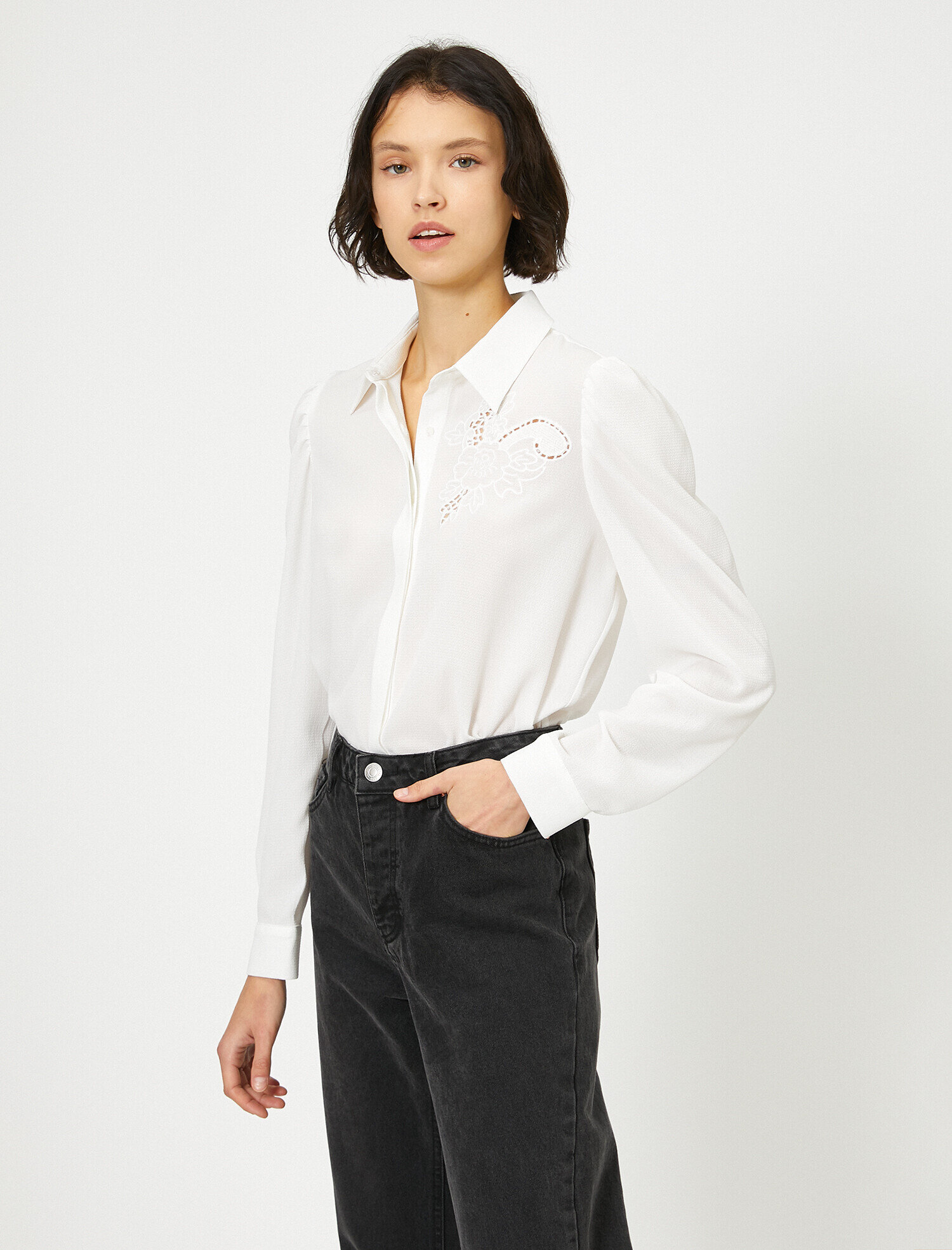   Fermuar Detaylı Uzun Kollu Gömlek