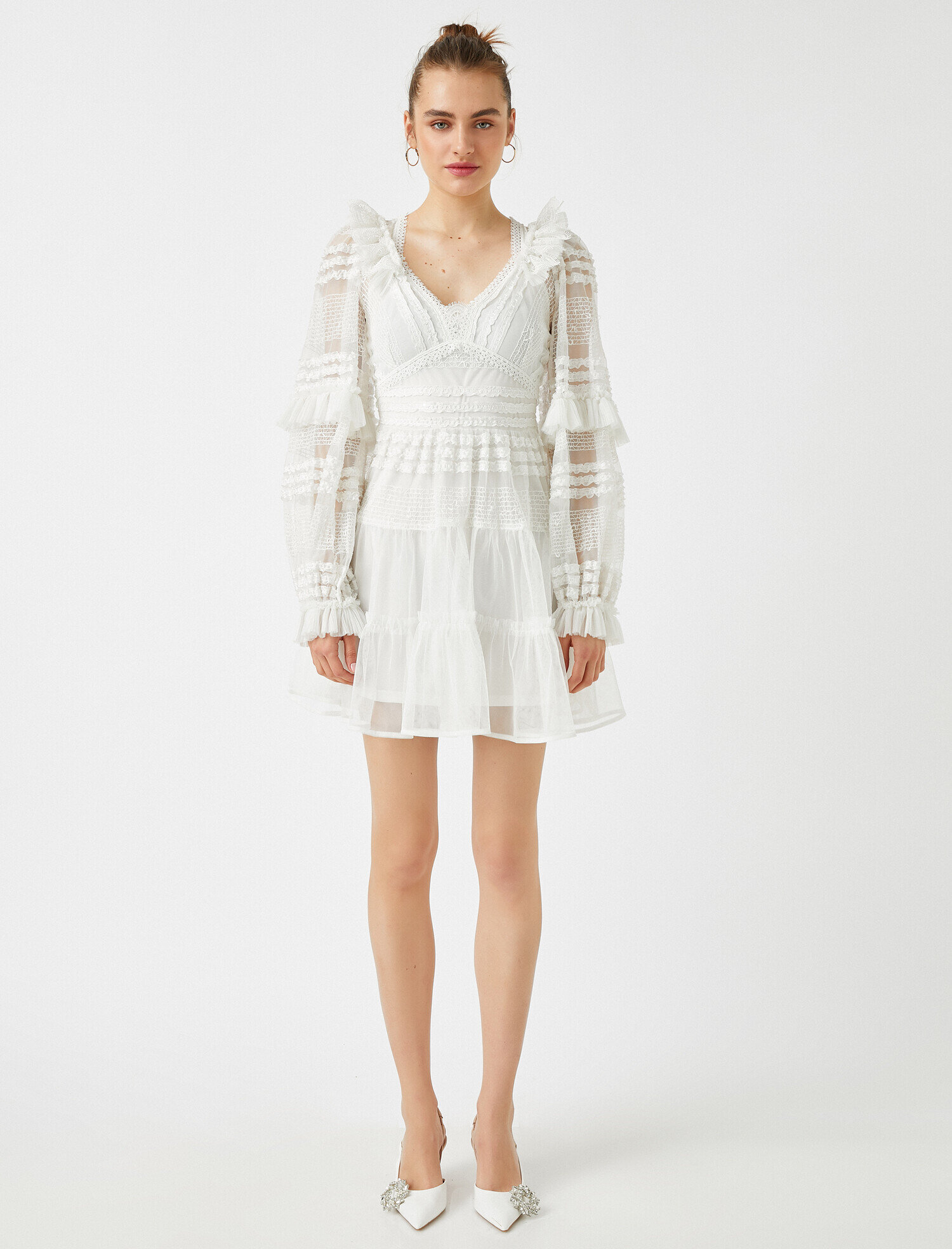   Dantel Detayli Tüllü Elbise