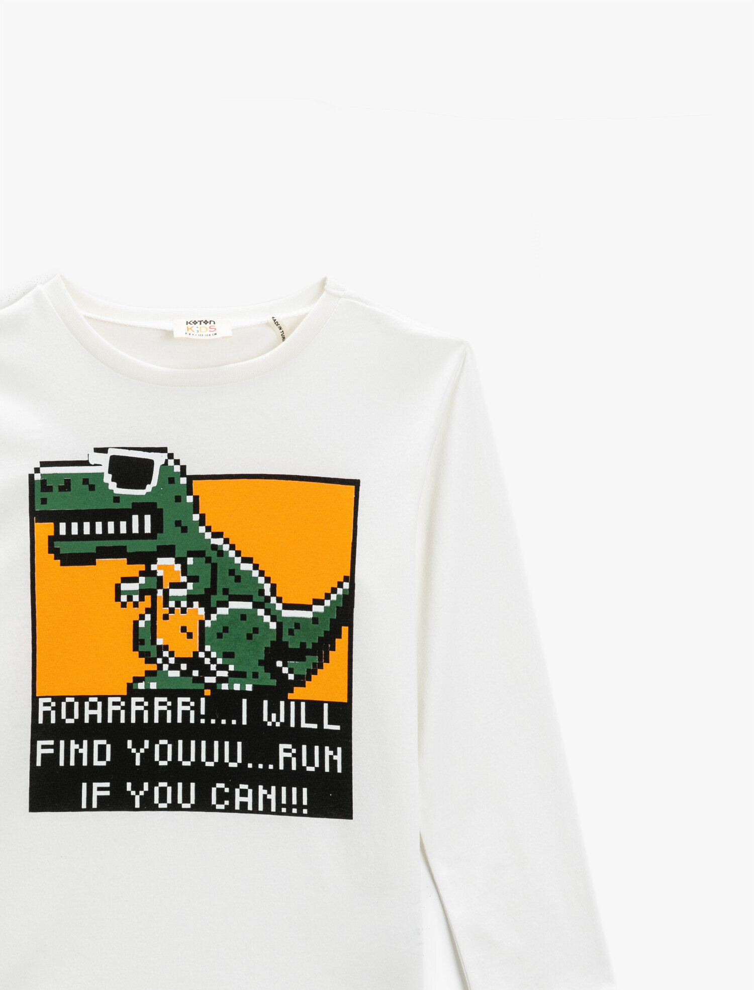  Erkek Çocuk Dinozor Baskılı Tişört Uzun Kollu Bisiklet Yaka Pamuklu