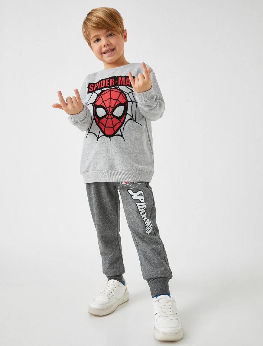  Erkek Çocuk Spiderman Baskılı Sweatshirt Bisiklet Yaka Lisanslı