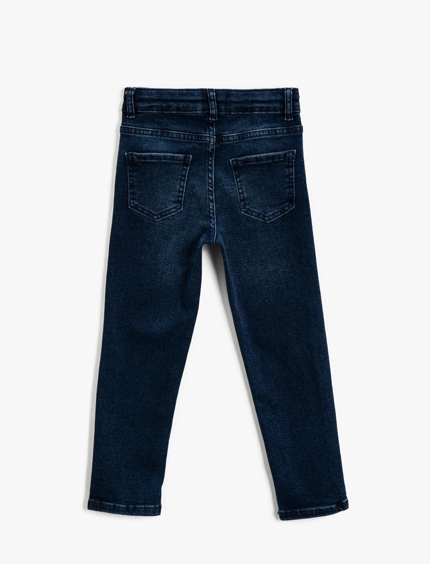  Erkek Çocuk Kot Pantolon Dar Paça Pamuklu Cepli - Slim Jean