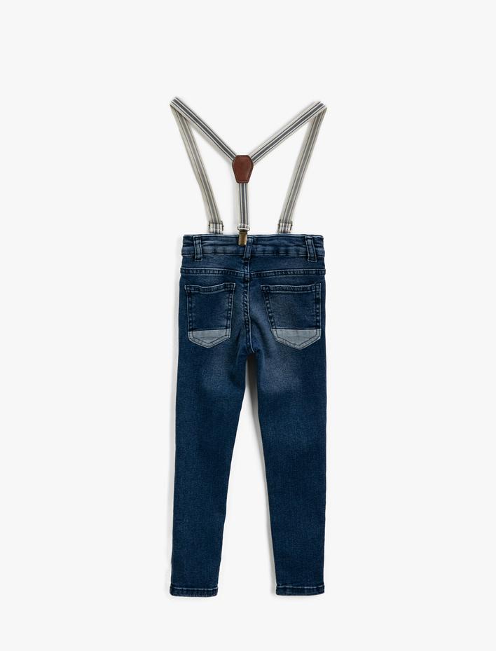 Erkek Çocuk Kot Pantolon Dar Paça Pamuklu Cepli Askılı - Slim Jean