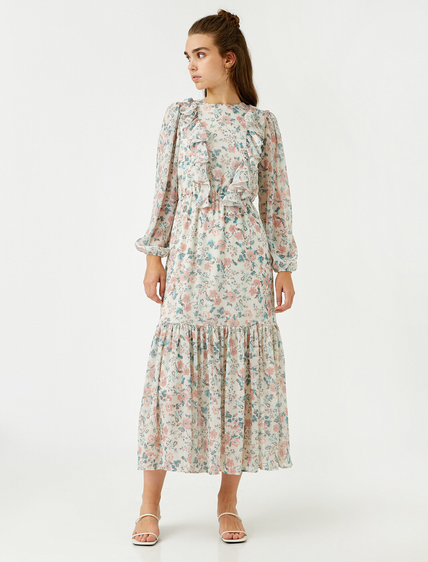   Uzun Elbise Çiçekli Uzun Kollu